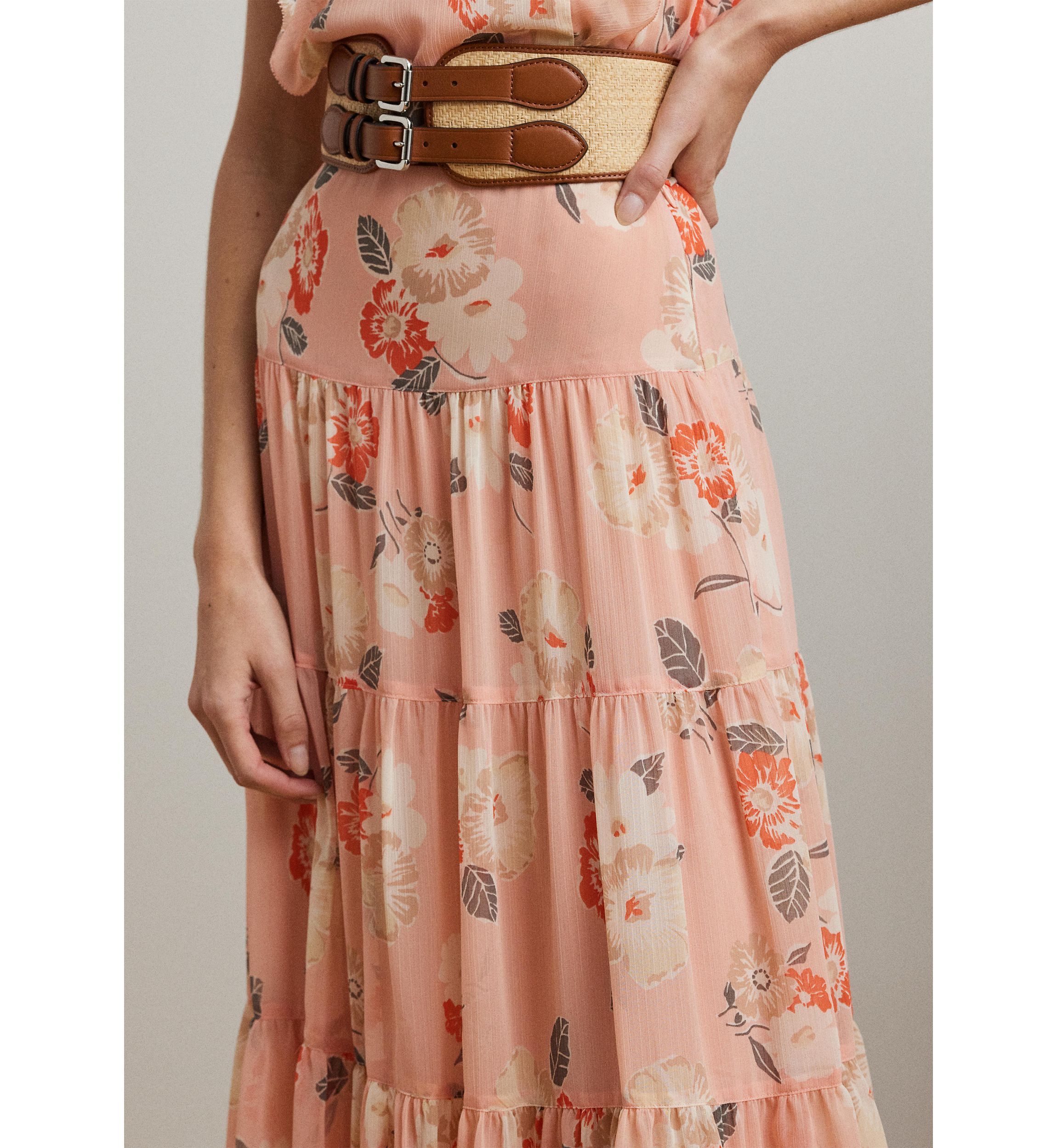 Petite Floral Crinkle Georgette Tiered Skirt