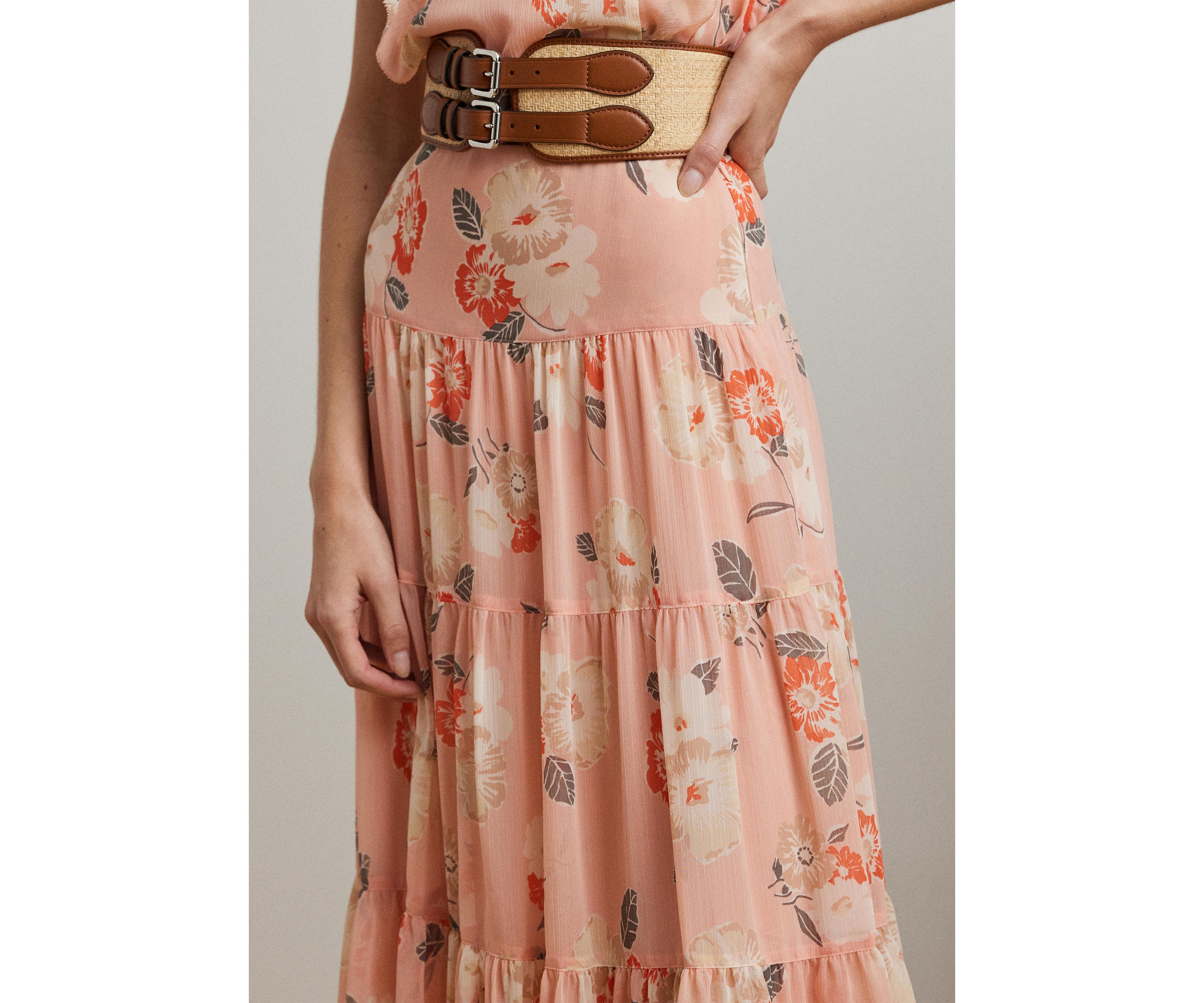 Petite Floral Crinkle Georgette Tiered Skirt