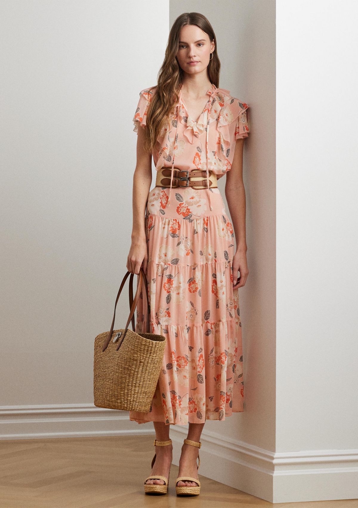 Petite Floral Crinkle Georgette Tiered Skirt