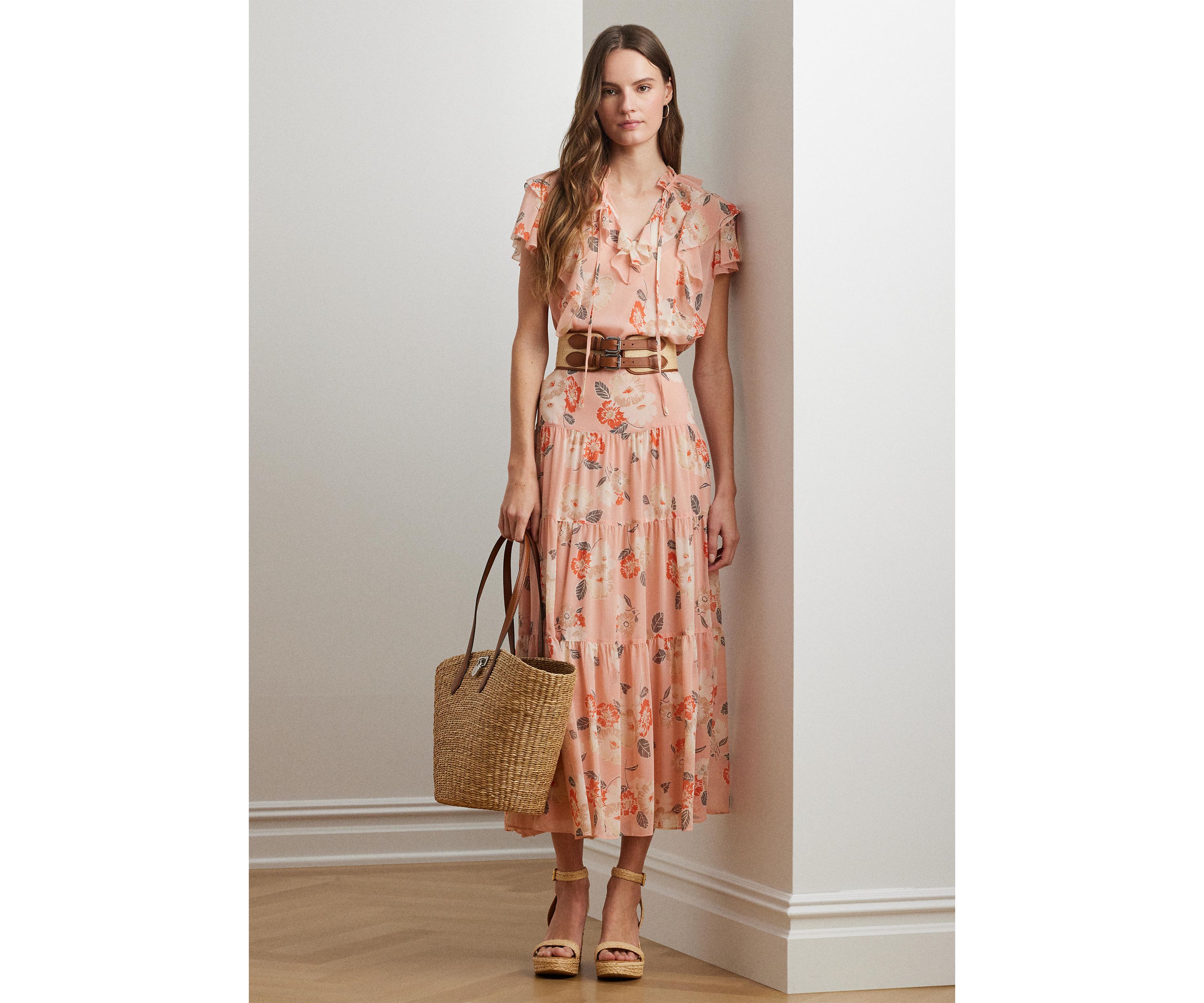 Petite Floral Crinkle Georgette Tiered Skirt