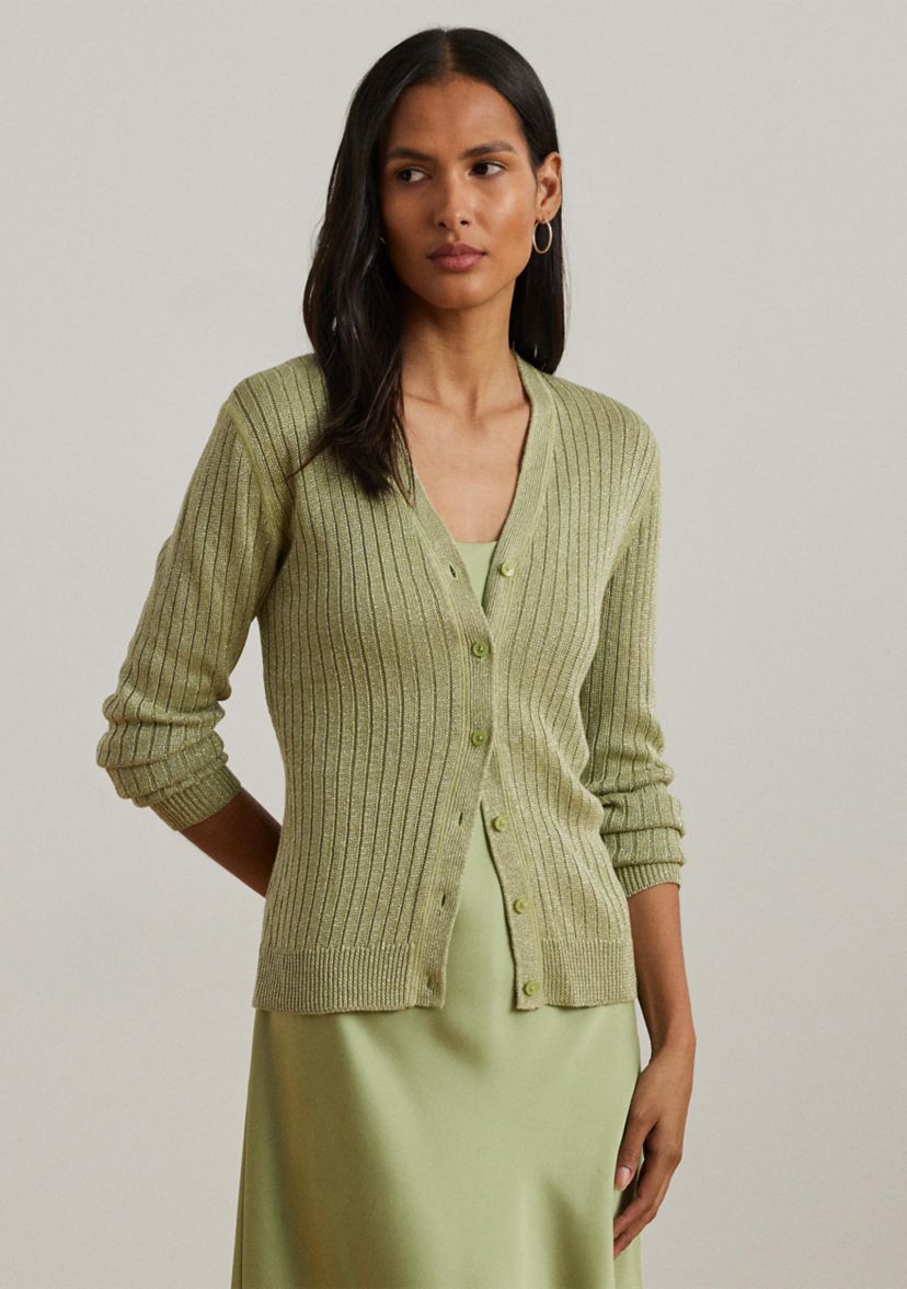 Petite Metallic Linen-Blend Rib-Knit Cardigan
