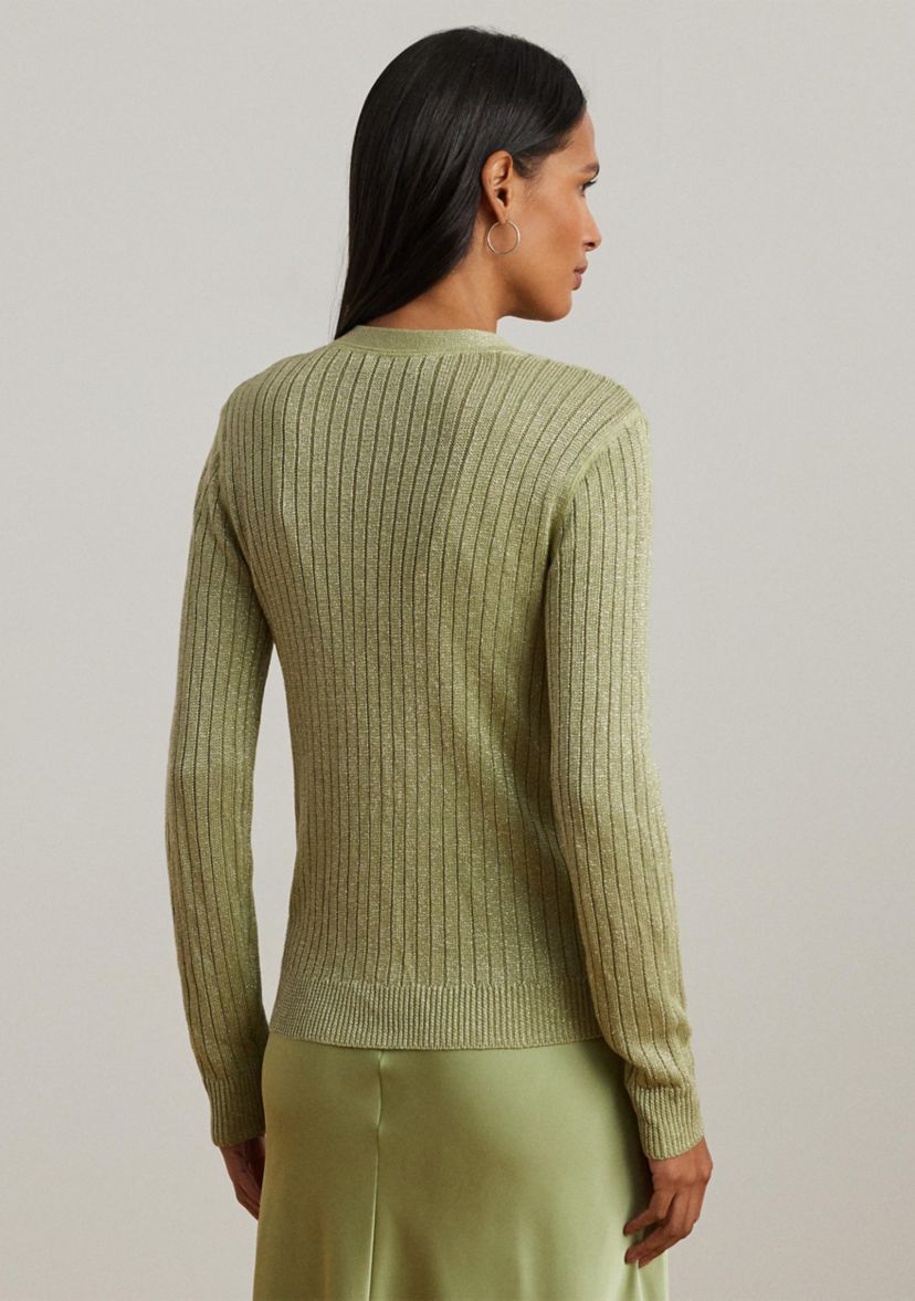 Petite Metallic Linen-Blend Rib-Knit Cardigan