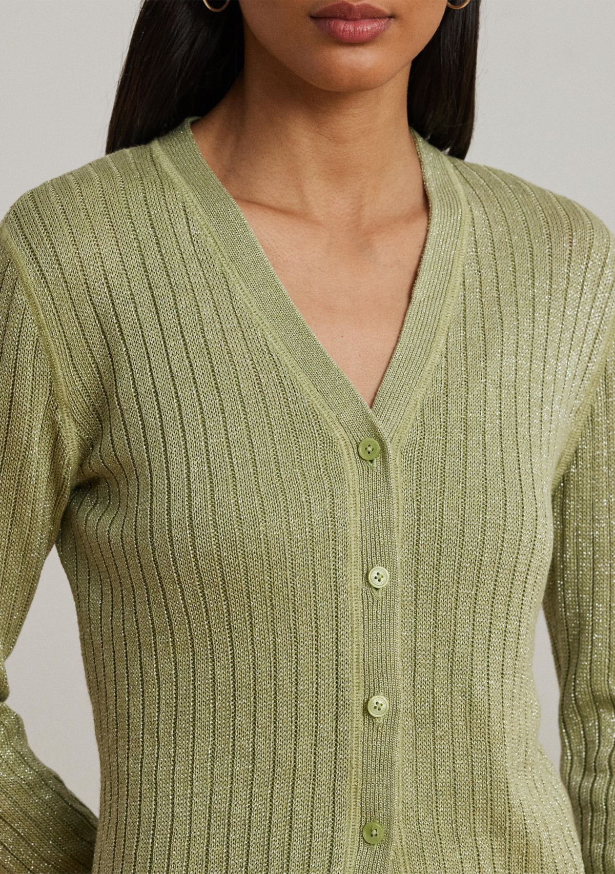 Petite Metallic Linen-Blend Rib-Knit Cardigan