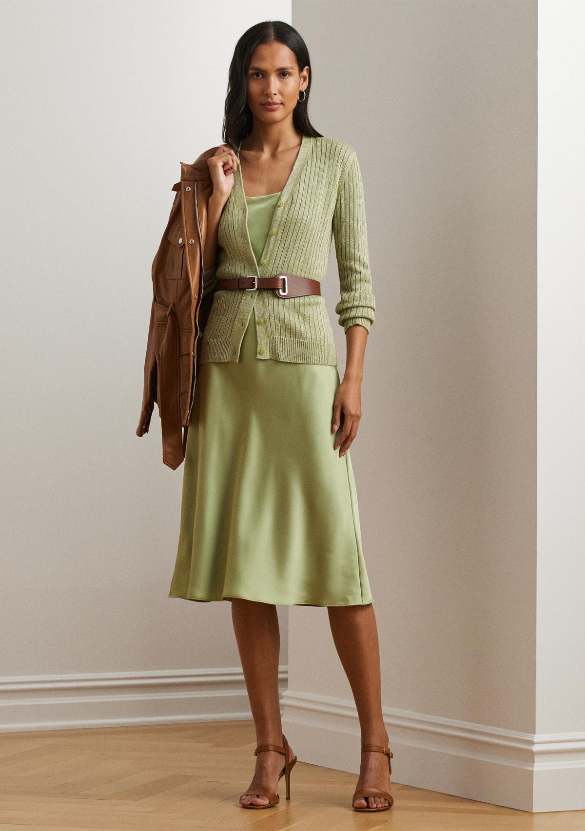 Petite Metallic Linen-Blend Rib-Knit Cardigan