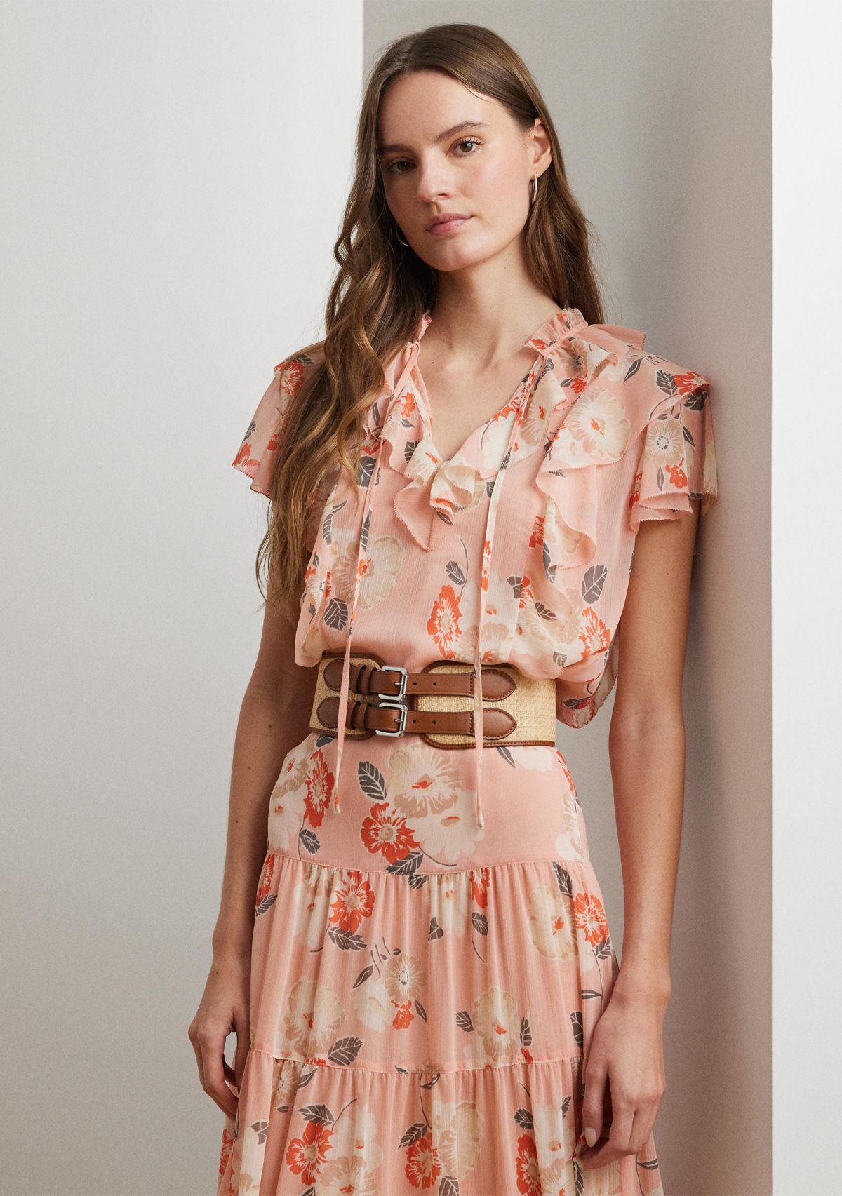 Petite Floral Ruffle-Trim Georgette Blouse