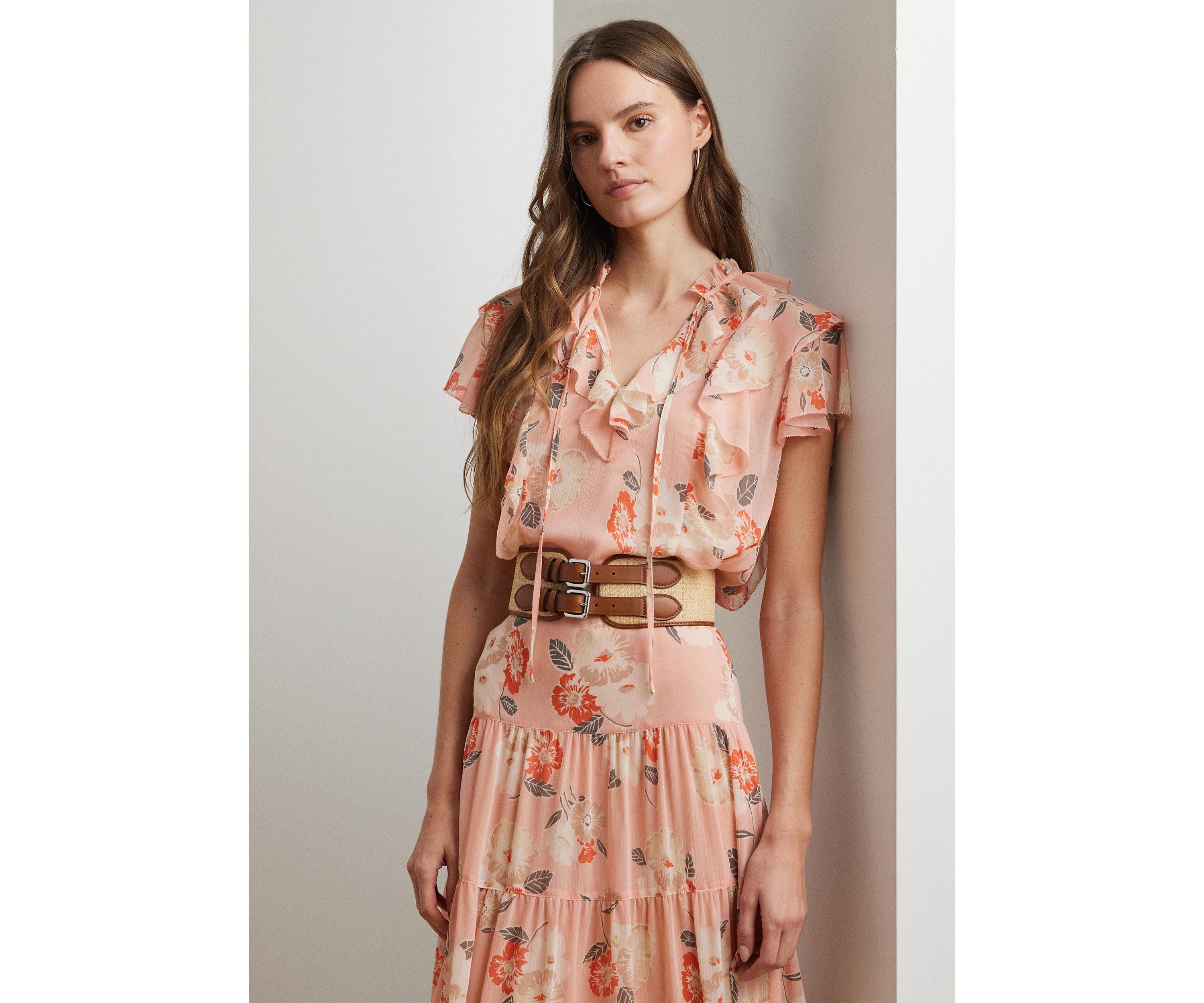 Petite Floral Ruffle-Trim Georgette Blouse
