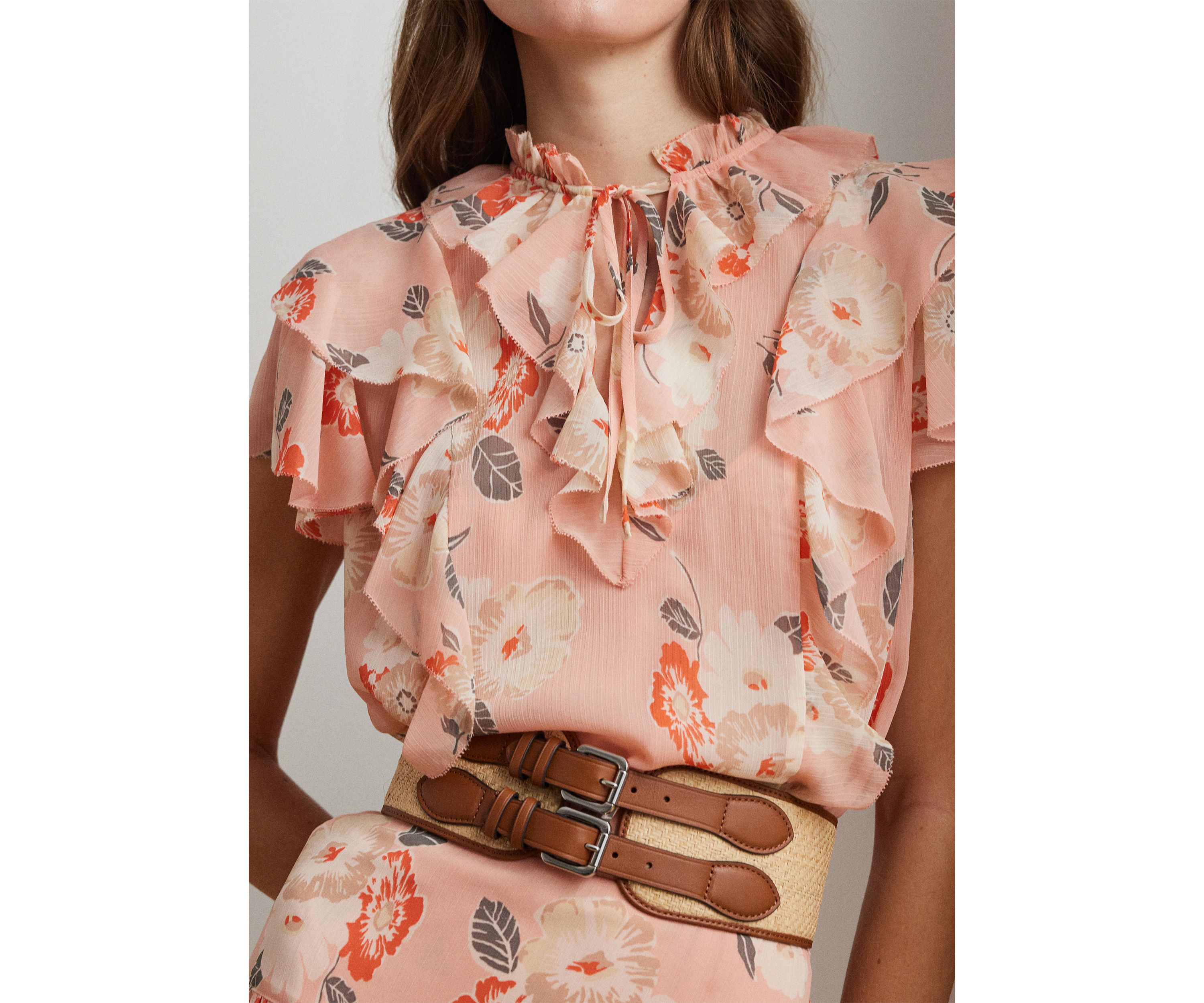 Petite Floral Ruffle-Trim Georgette Blouse