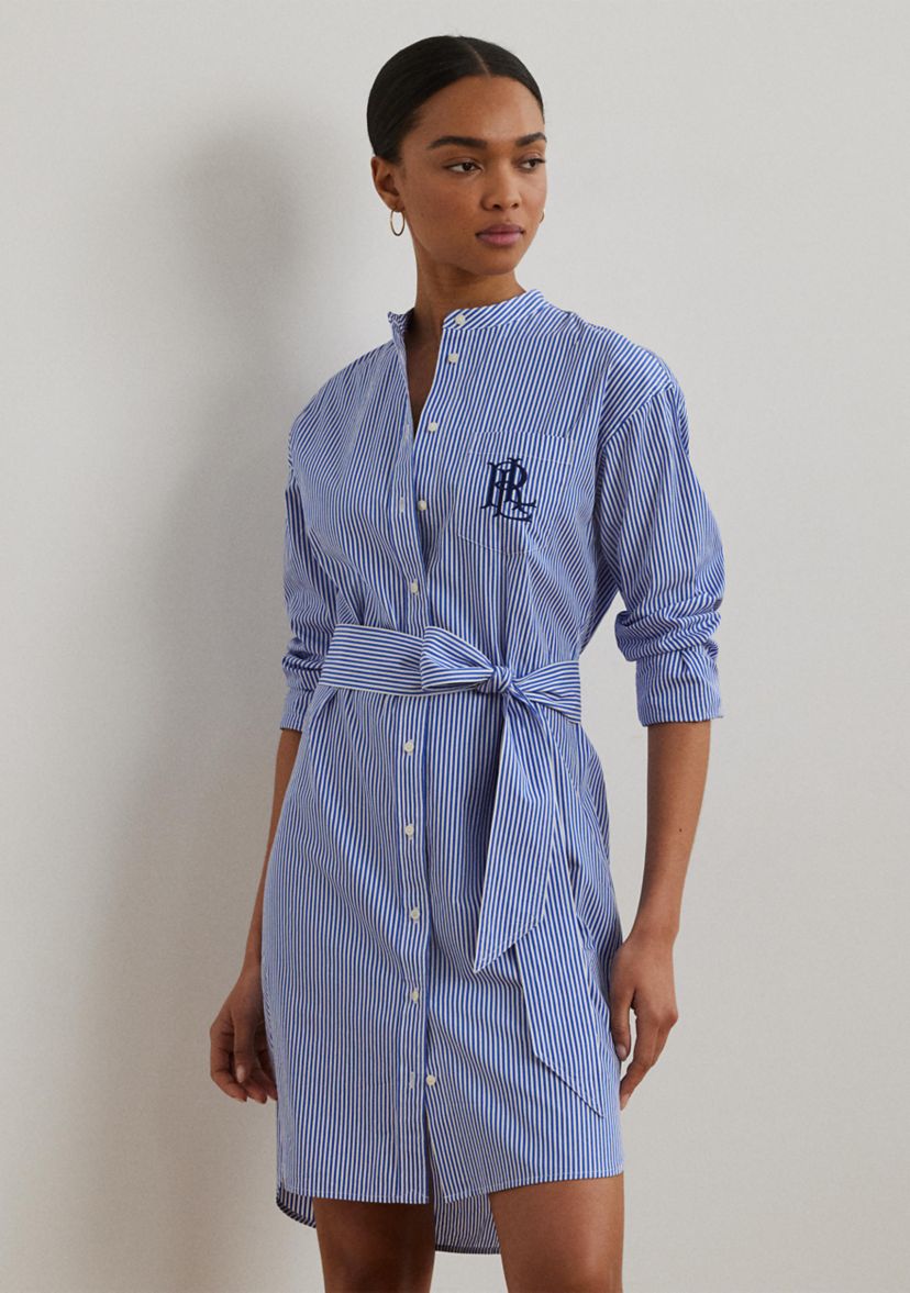 Lauren Ralph Lauren Petites Striped Belted Broadcloth Shirtdress