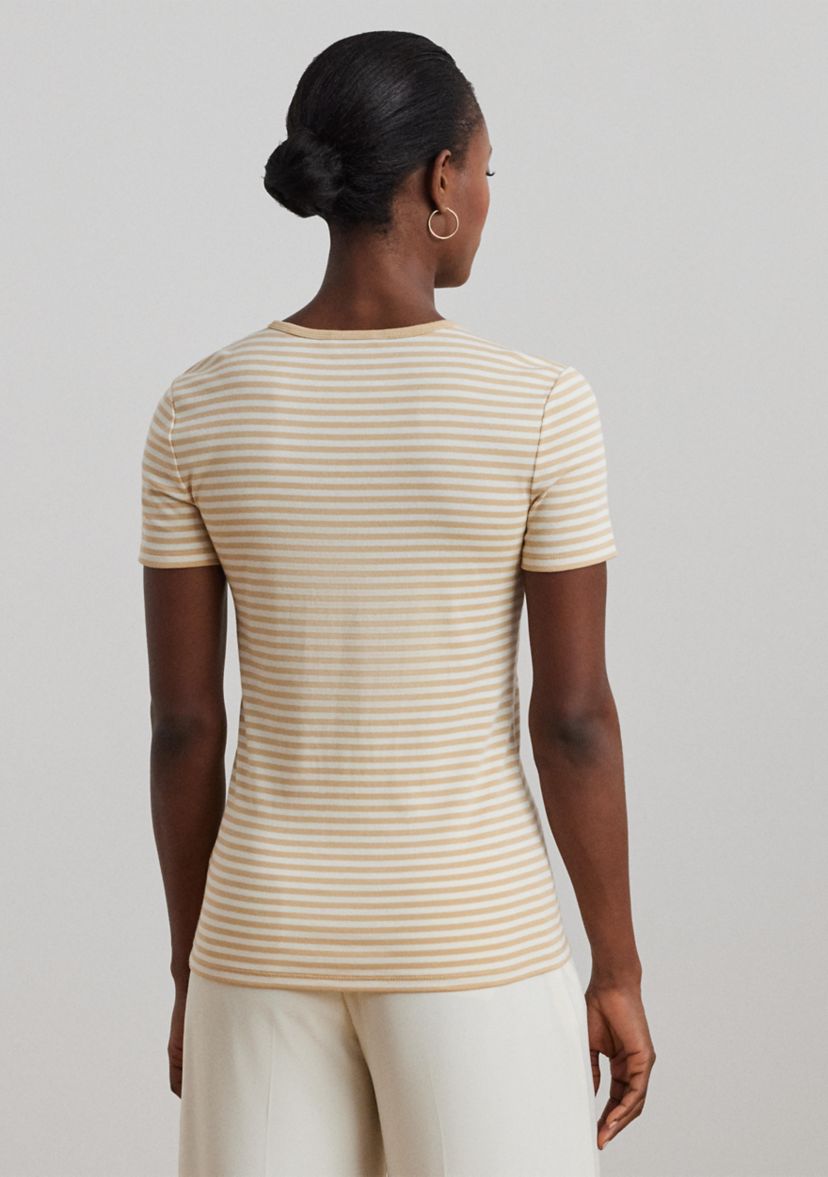 Petite Striped Stretch Cotton Crew Neck T-Shirt
