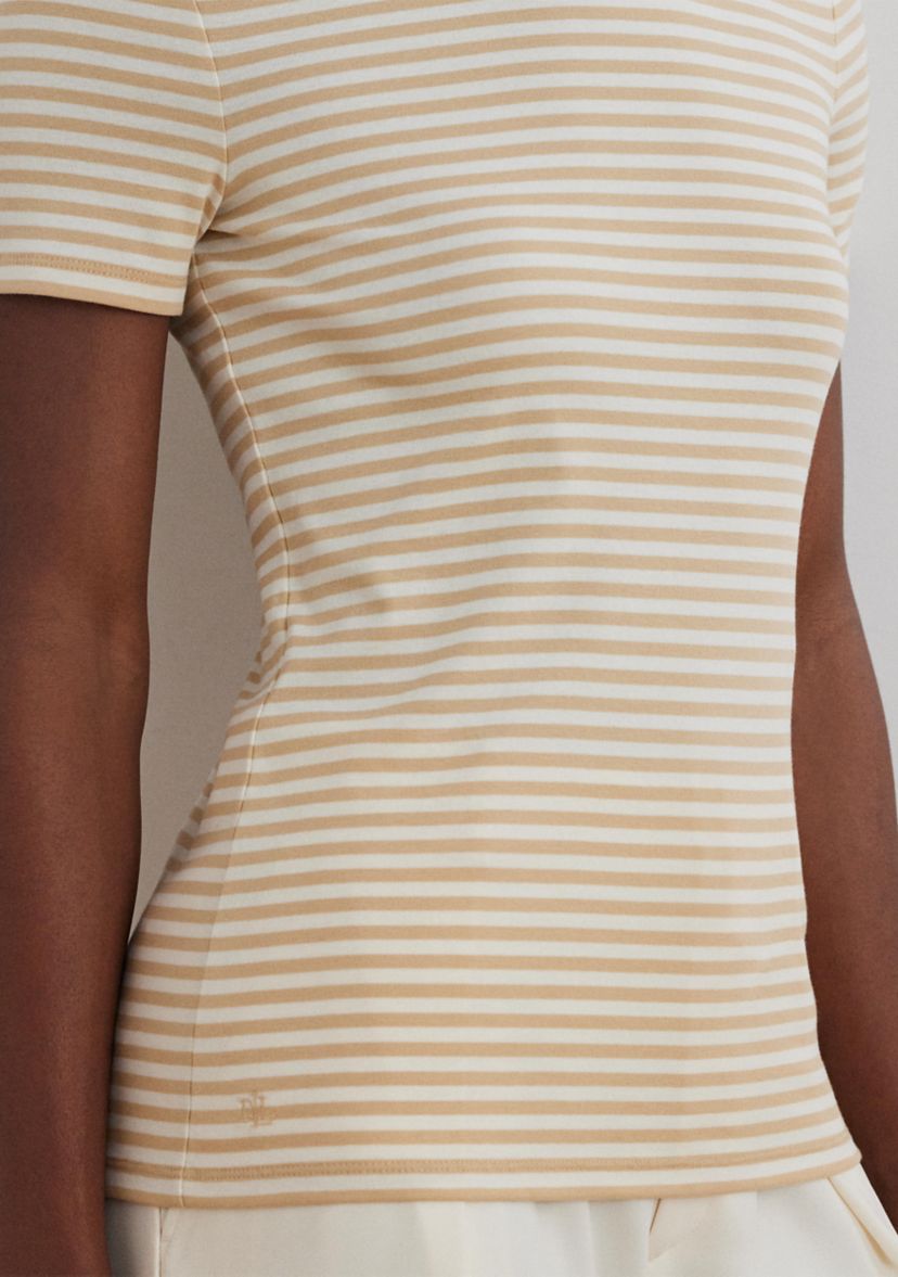 Petite Striped Stretch Cotton Crew Neck T-Shirt