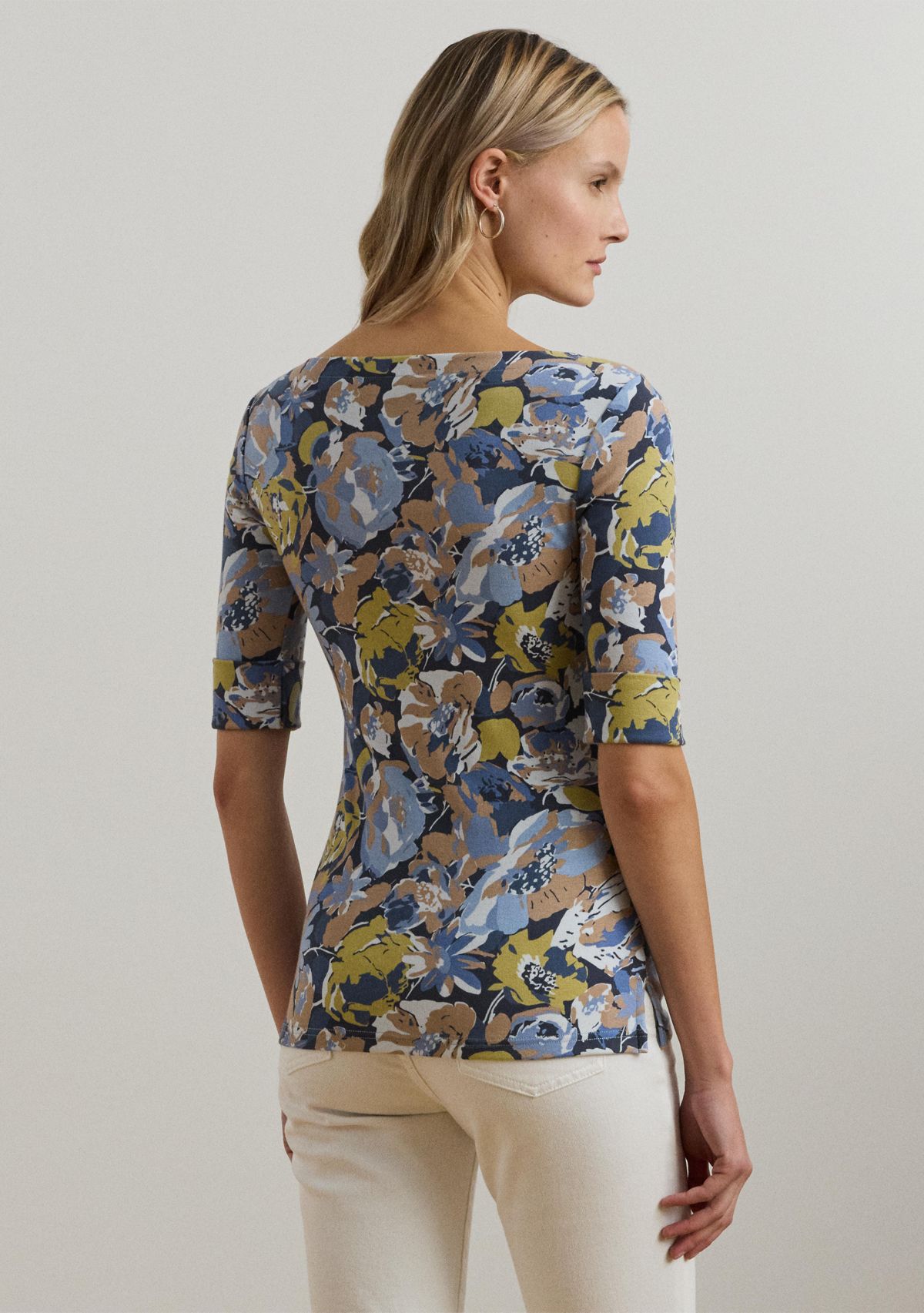 Petite Floral Stretch Cotton Boat Neck T-Shirt