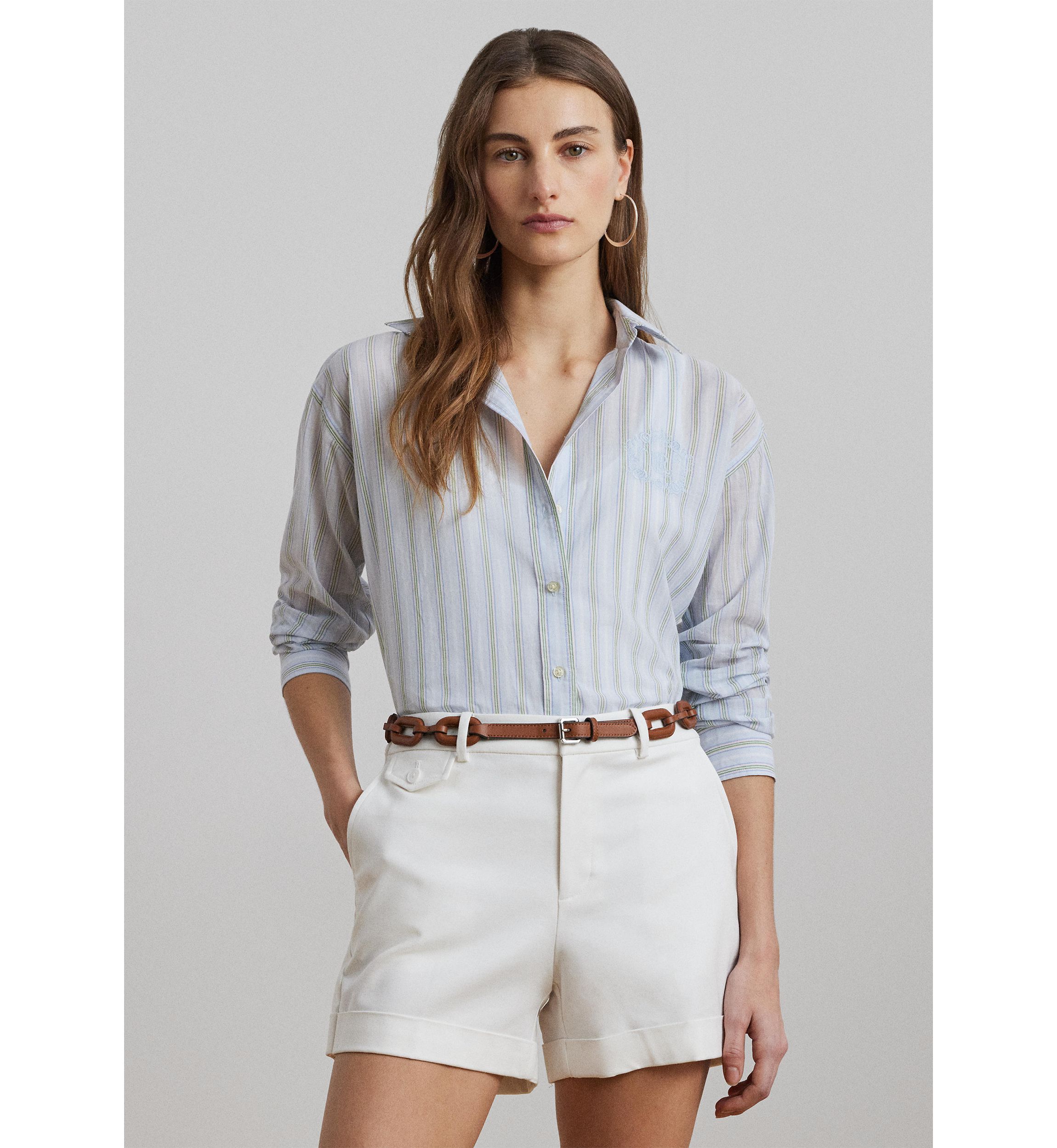 Petite Oversize Striped Cotton Voile Shirt