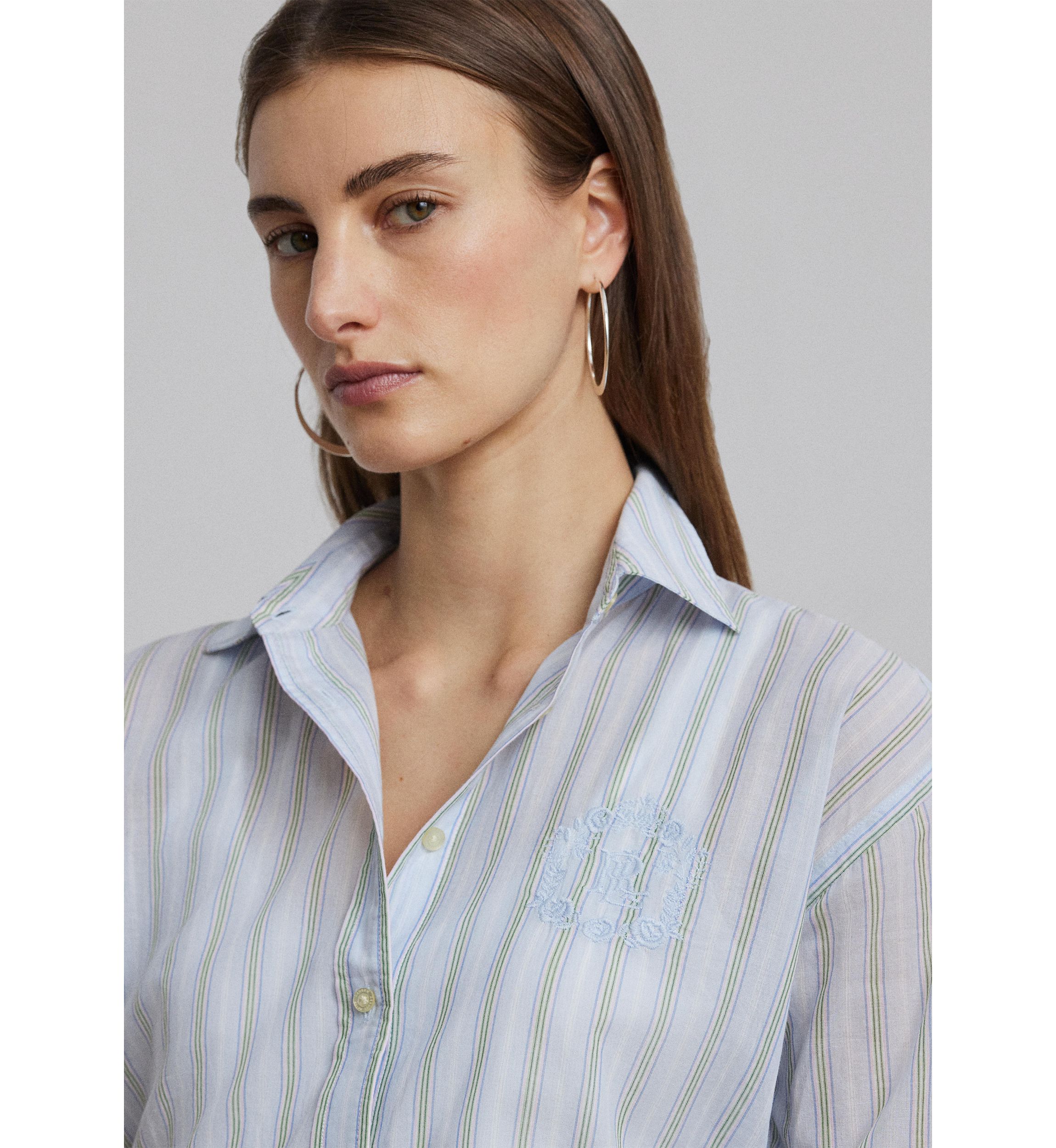 Petite Oversize Striped Cotton Voile Shirt