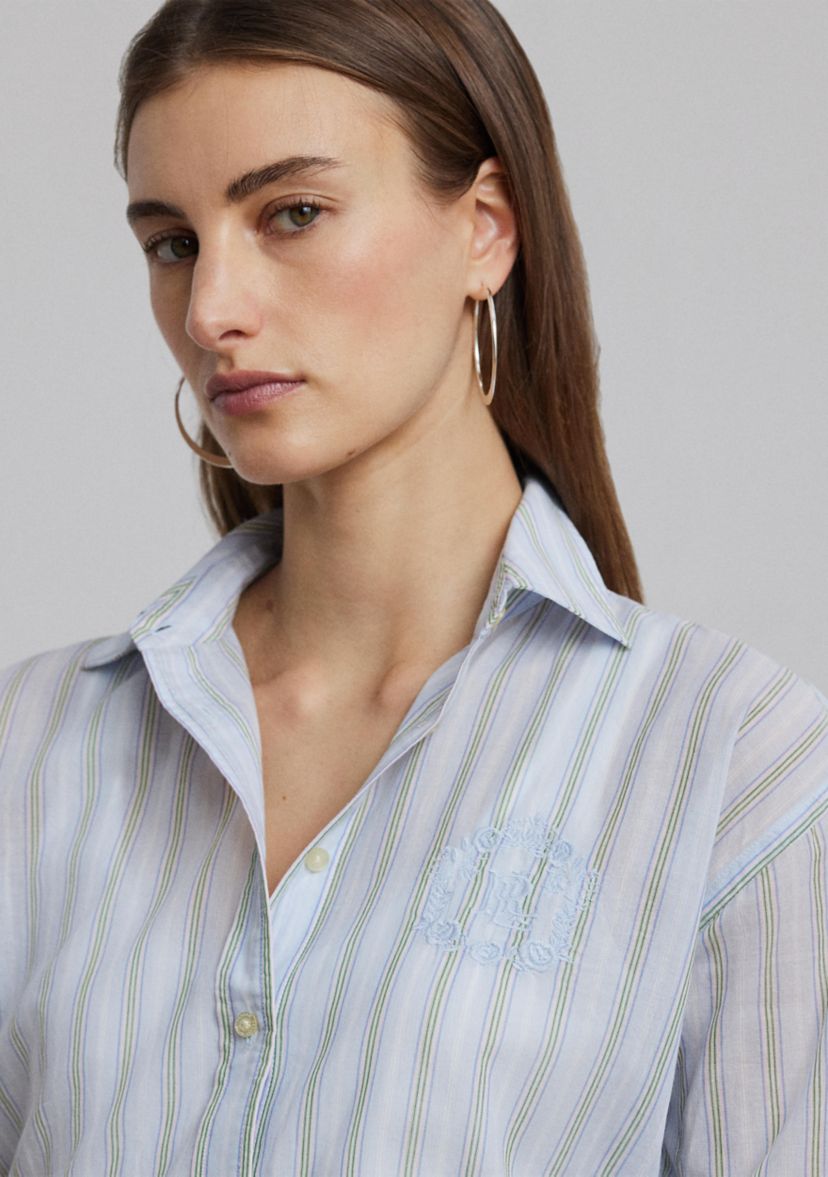 Petite Oversize Striped Cotton Voile Shirt