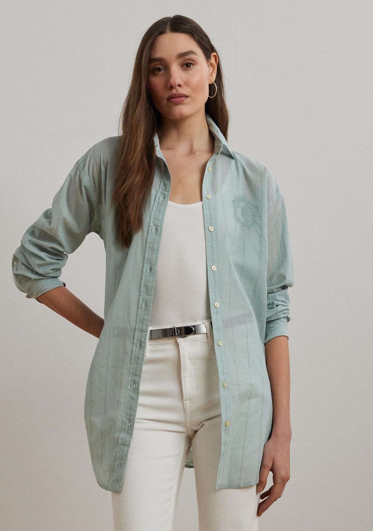 Petite Oversize Striped Cotton Voile Shirt