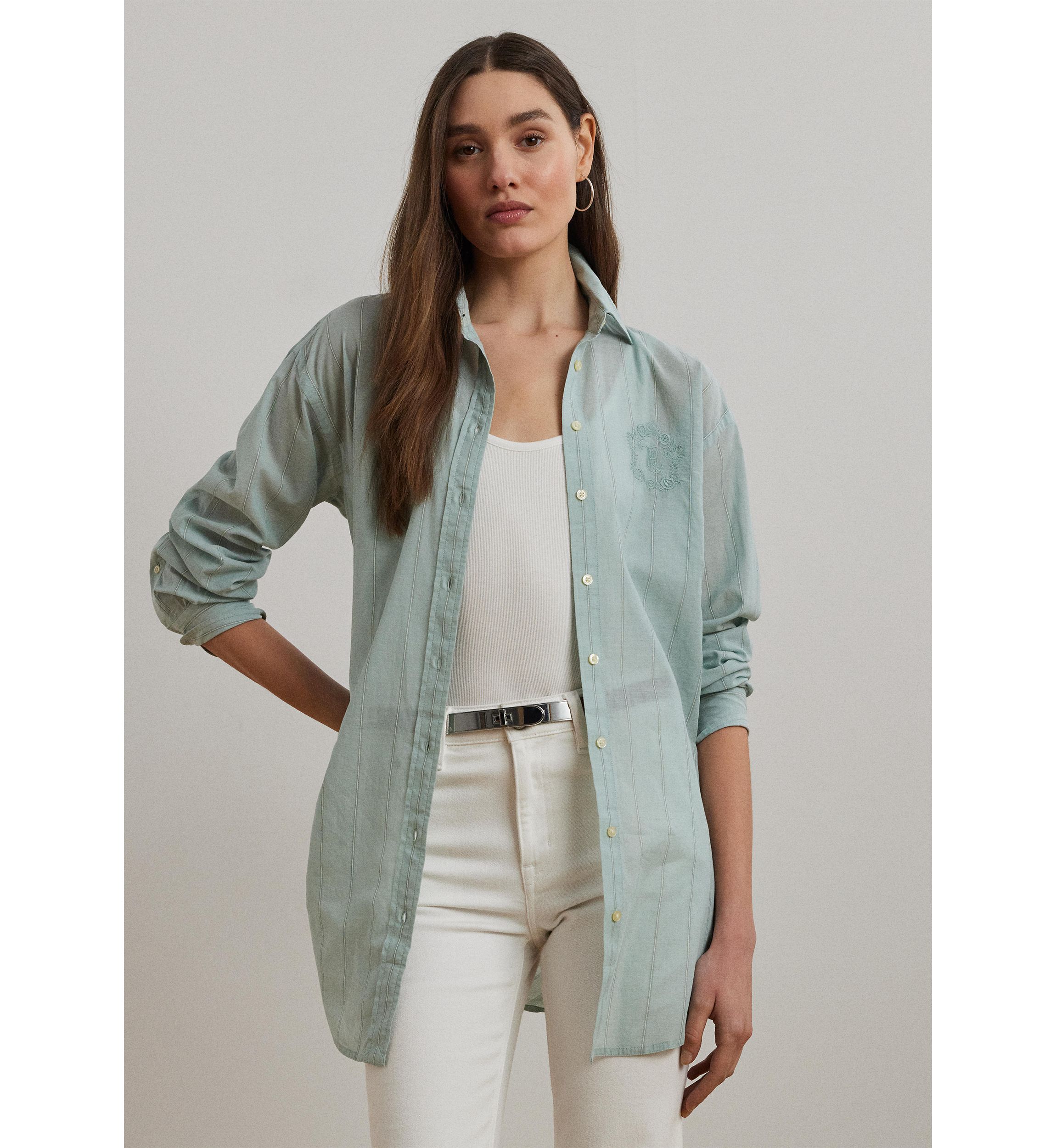 Petite Oversize Striped Cotton Voile Shirt