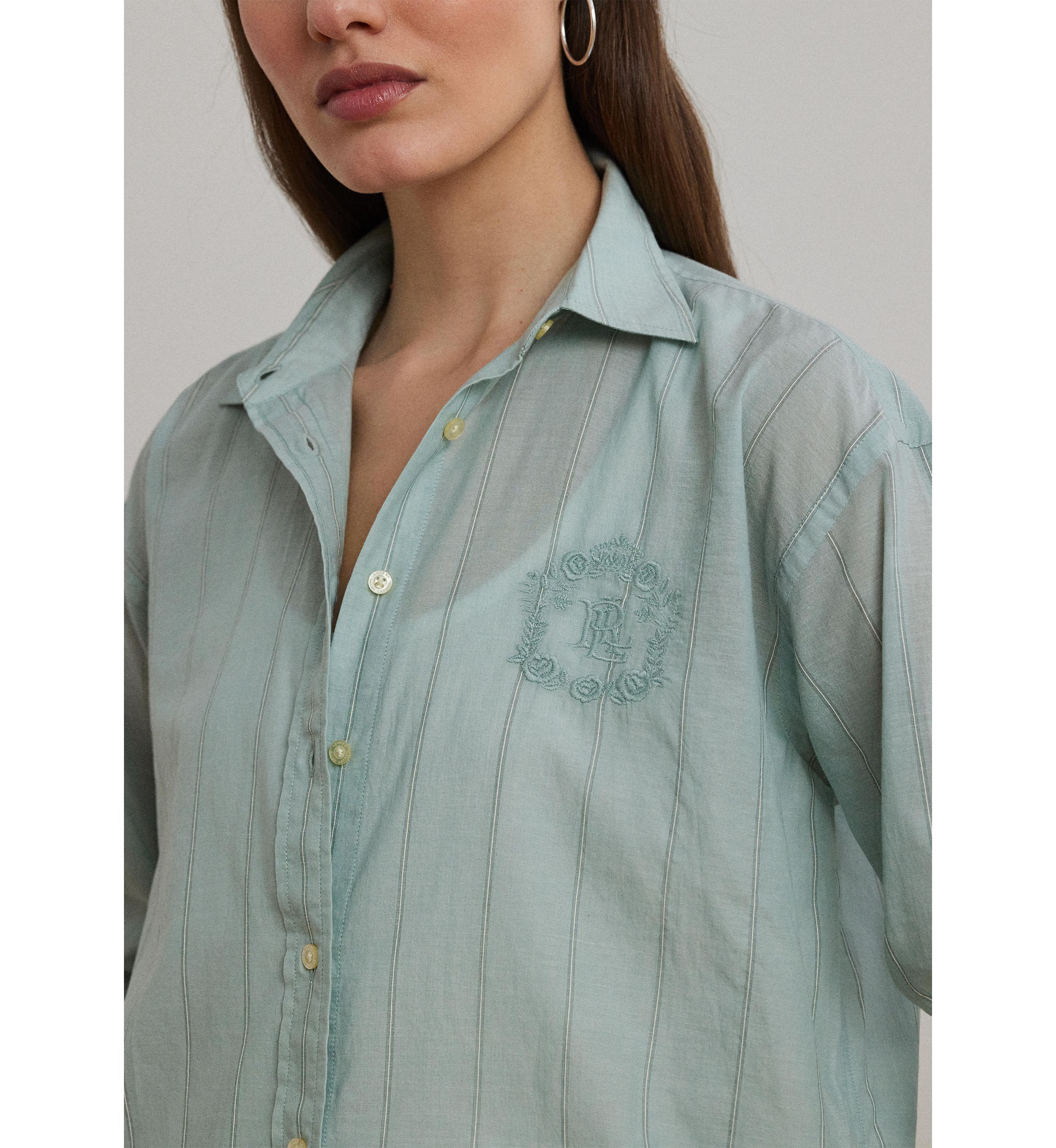 Petite Oversize Striped Cotton Voile Shirt