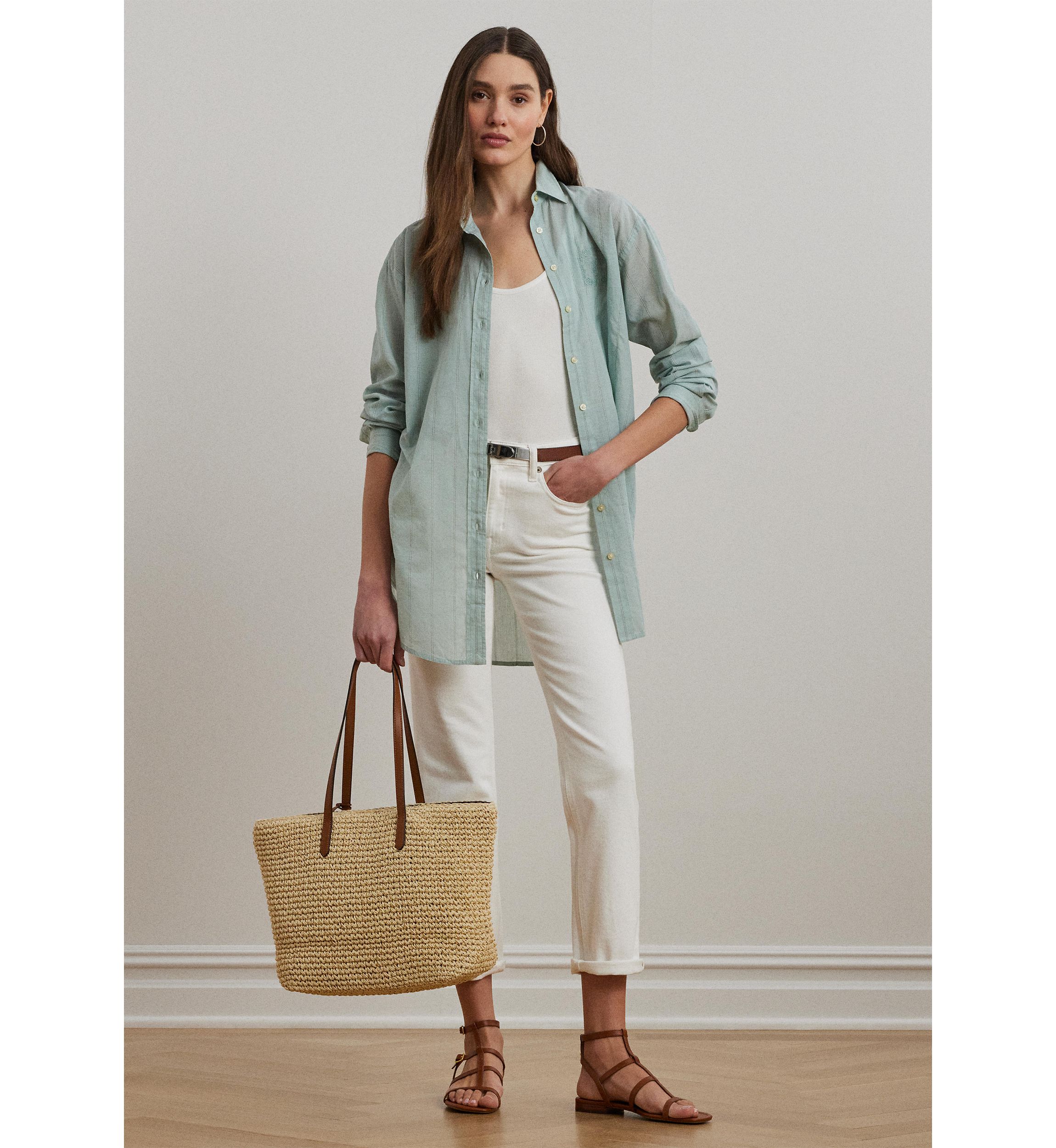 Petite Oversize Striped Cotton Voile Shirt