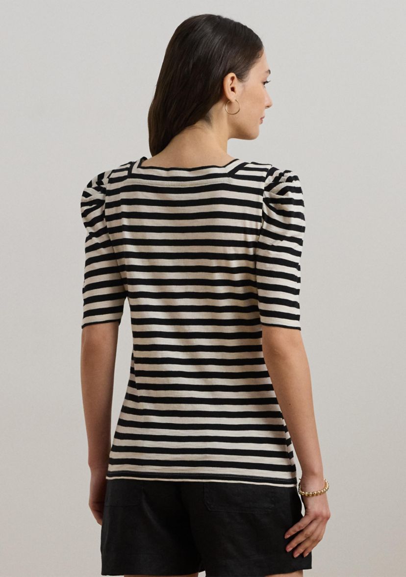 Petite Striped Cotton Jersey Puff-Sleeve T-Shirt