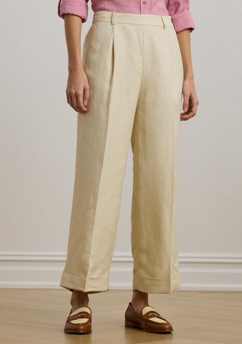 Petites Linen Blend Twill Wide Leg Pants