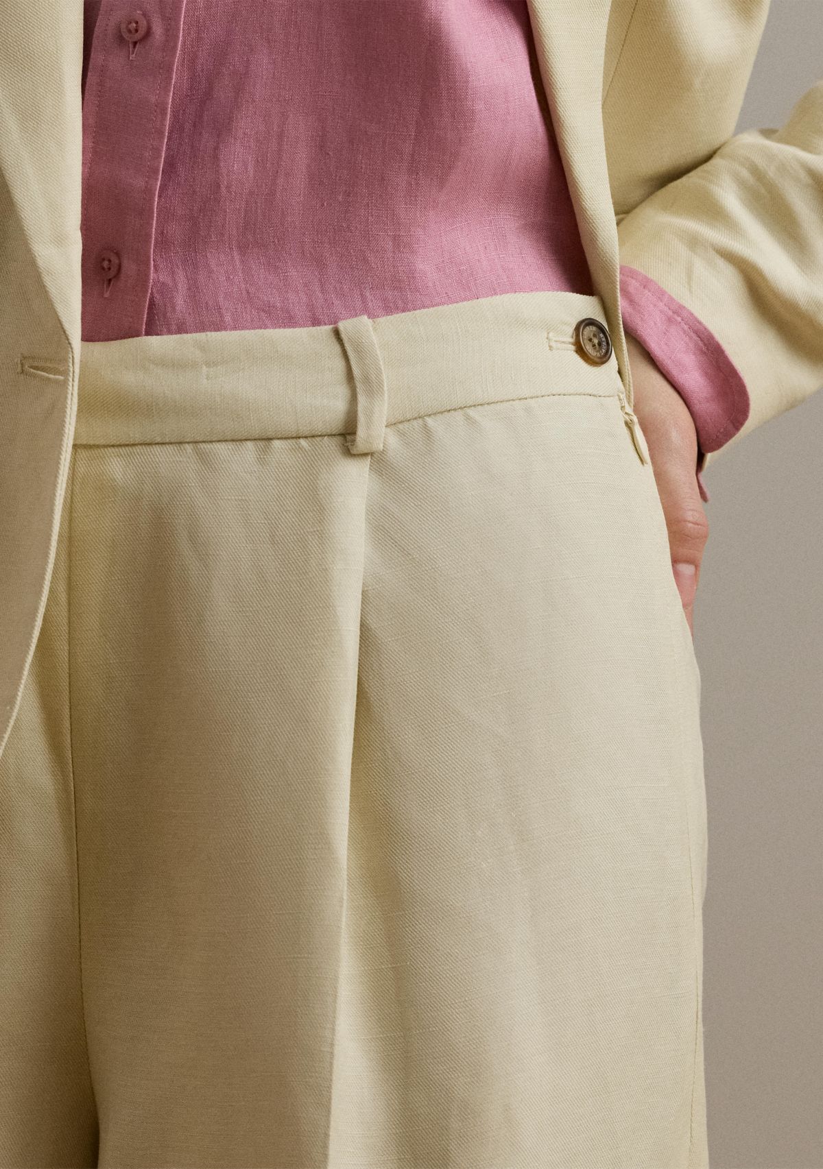 Petites Linen Blend Twill Wide Leg Pants