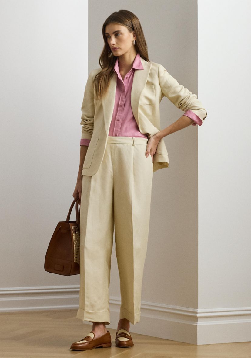 Petites Linen Blend Twill Wide Leg Pants