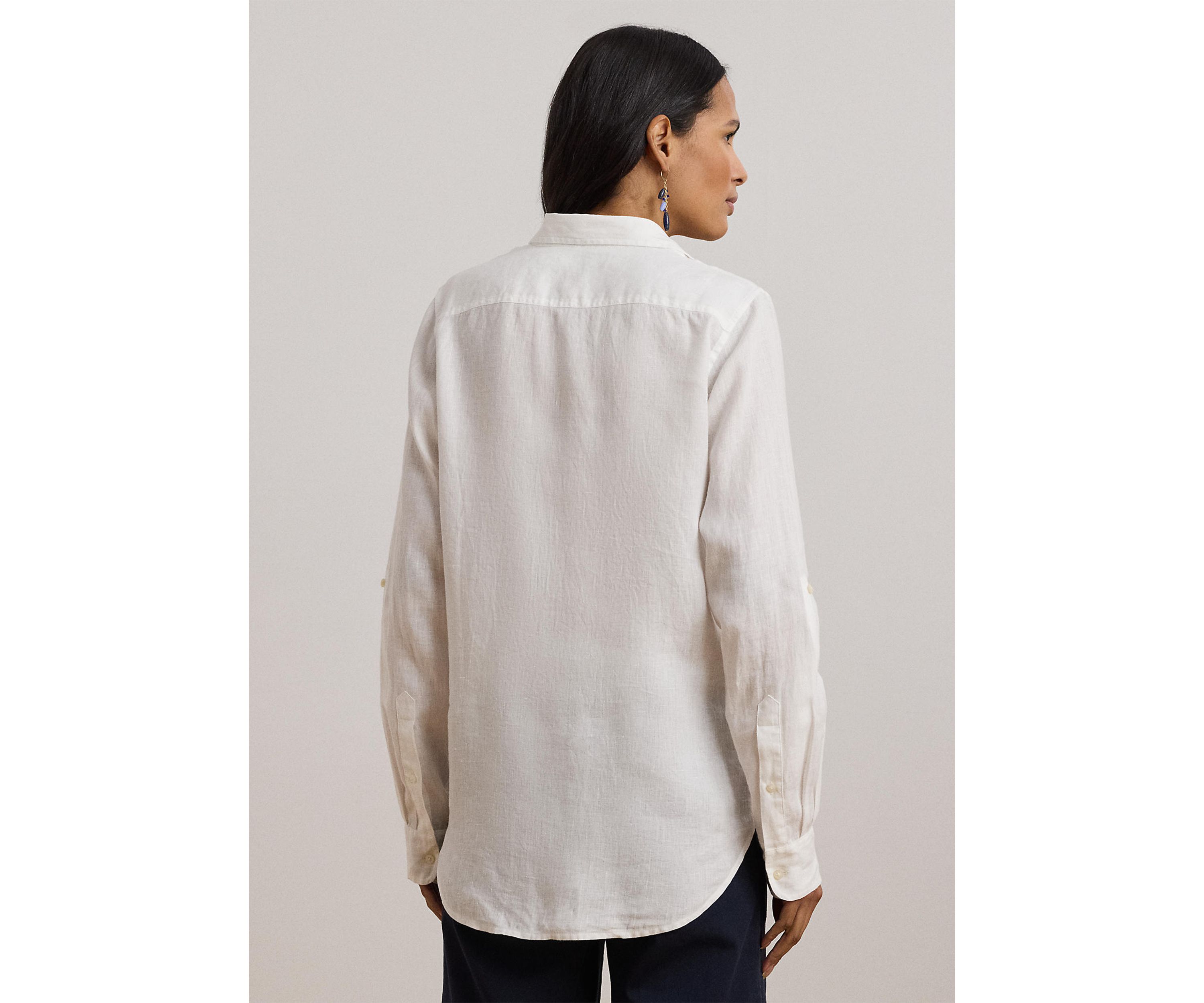 Petite Relaxed Fit Print Roll Tab Sleeve Shirt