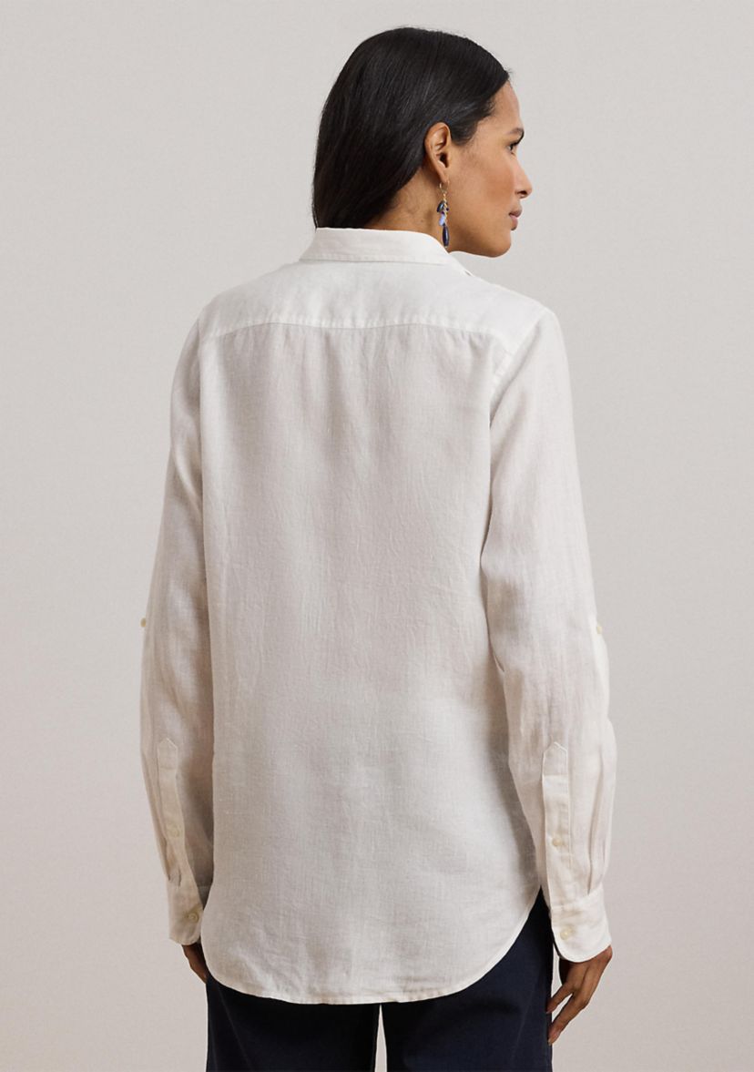 Petite Relaxed Fit Print Roll Tab Sleeve Shirt