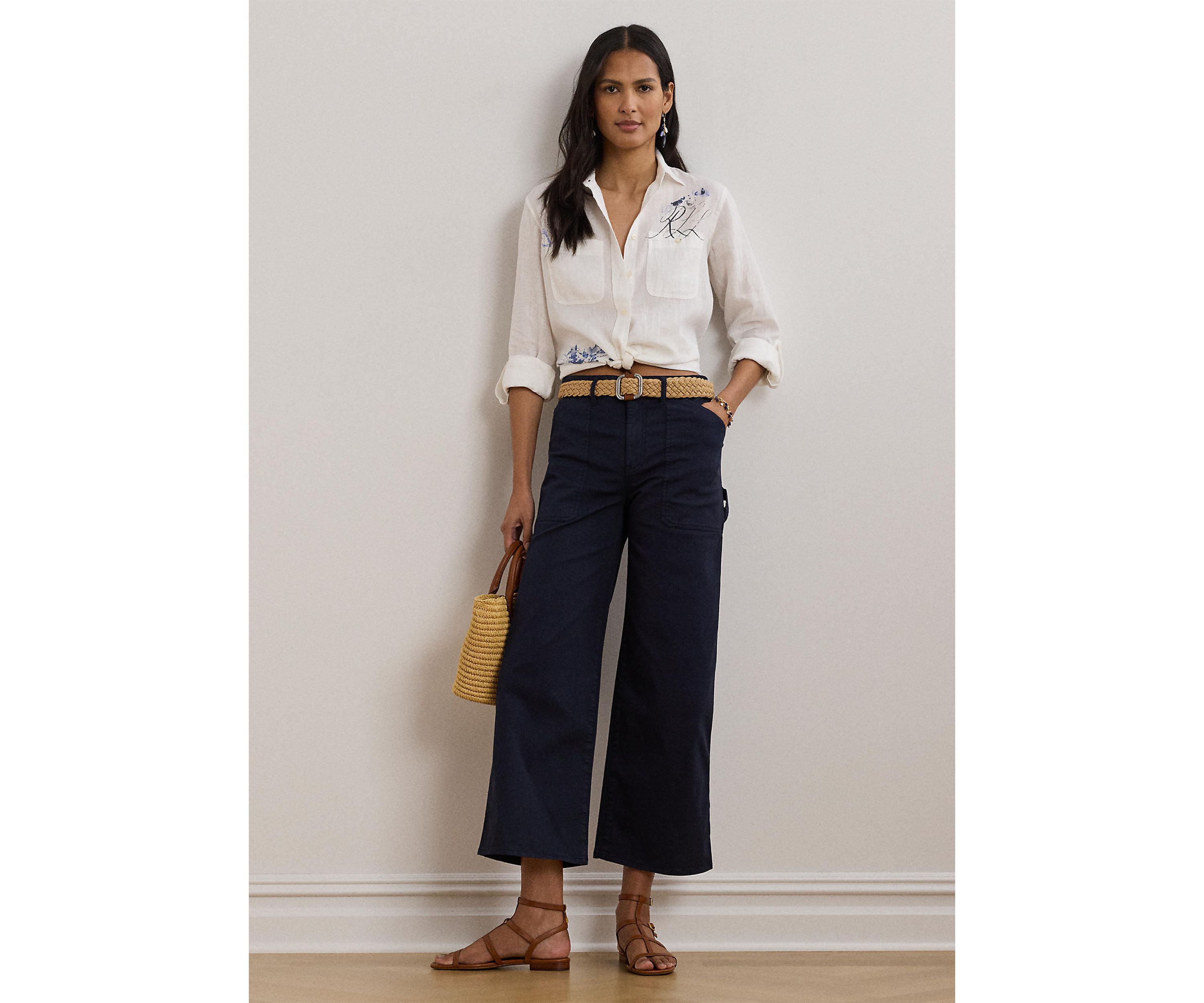 Petite Relaxed Fit Print Roll Tab Sleeve Shirt