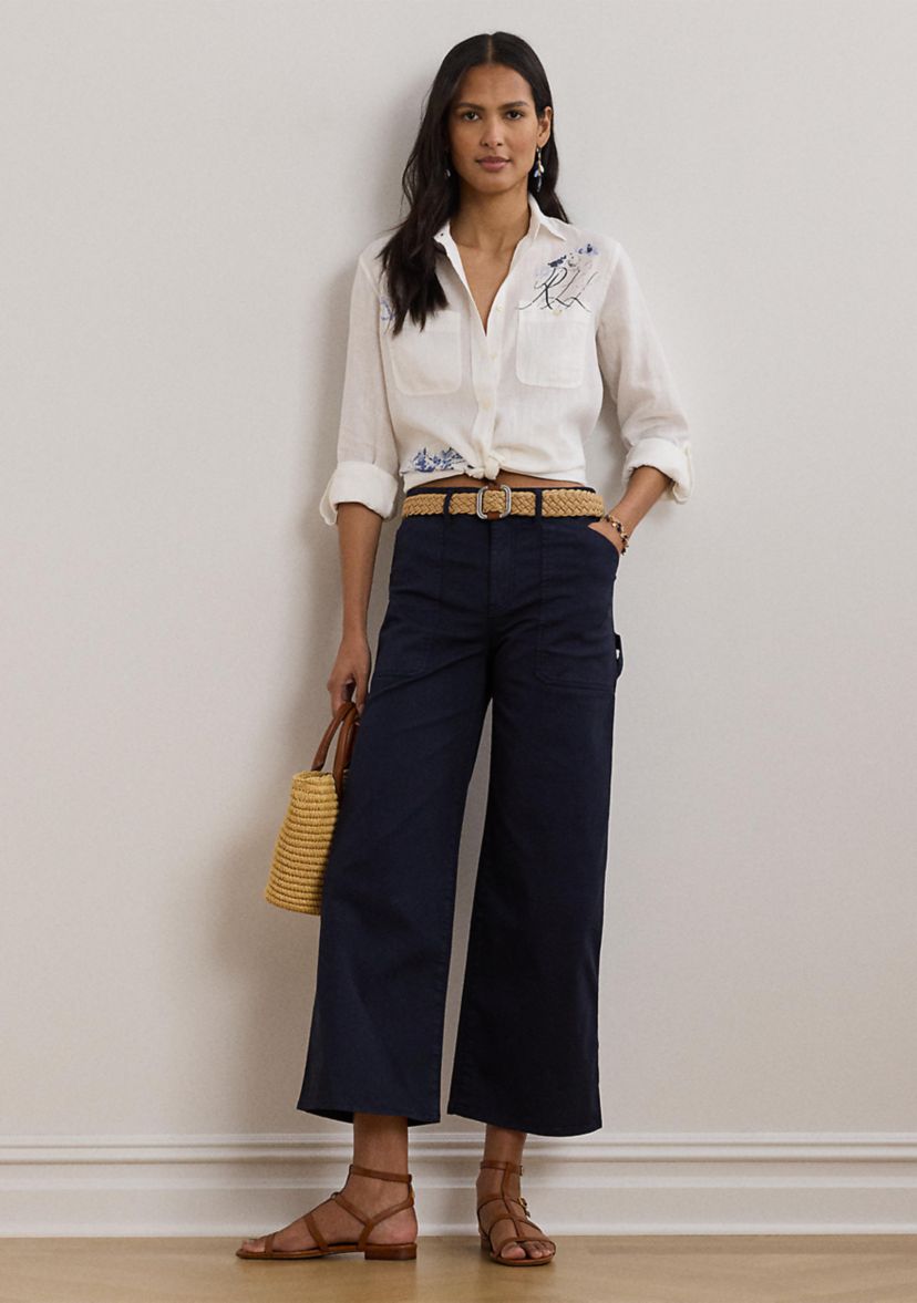 Petite Relaxed Fit Print Roll Tab Sleeve Shirt