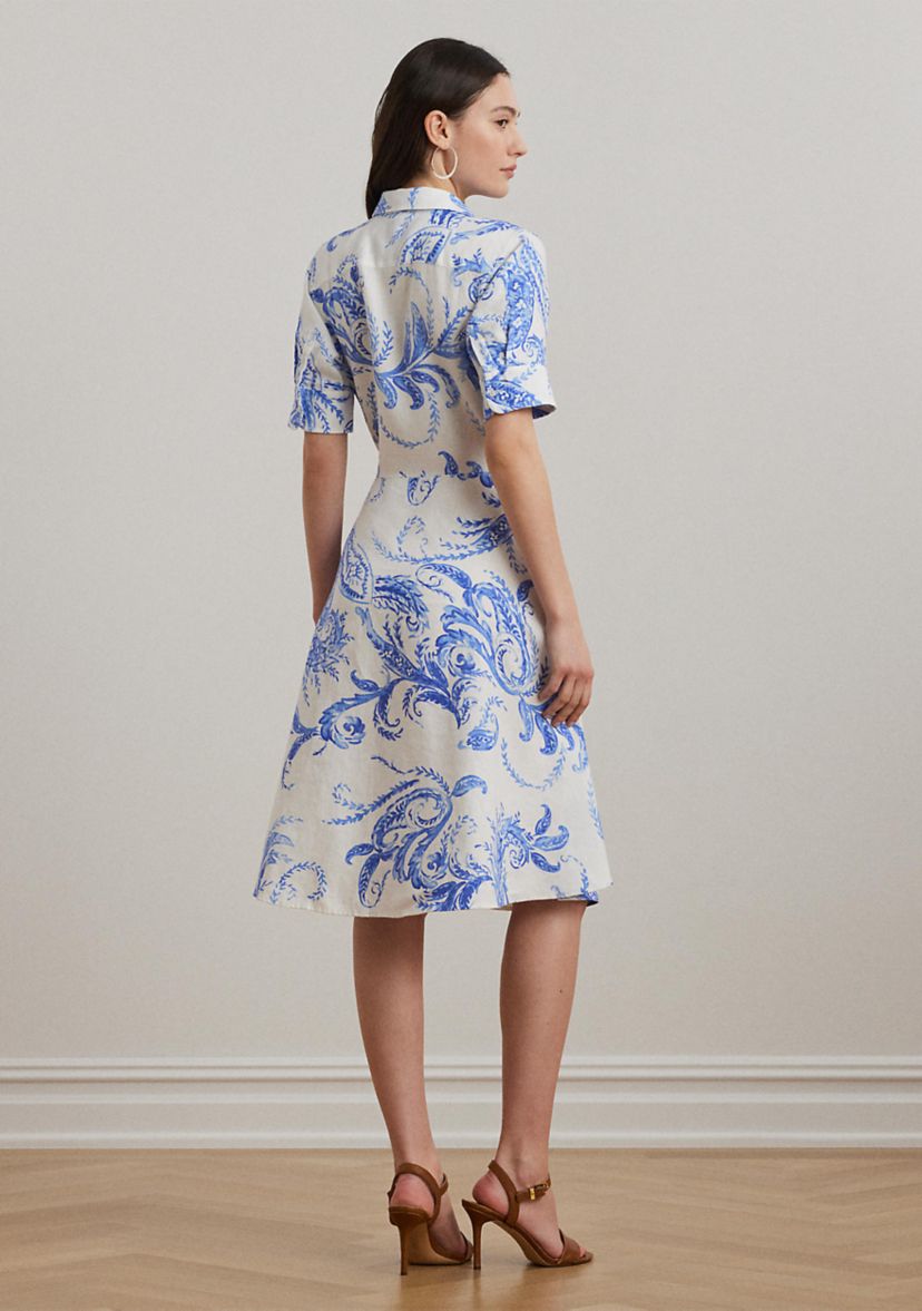Petite Paisley Tie Front Linen Shirtdress