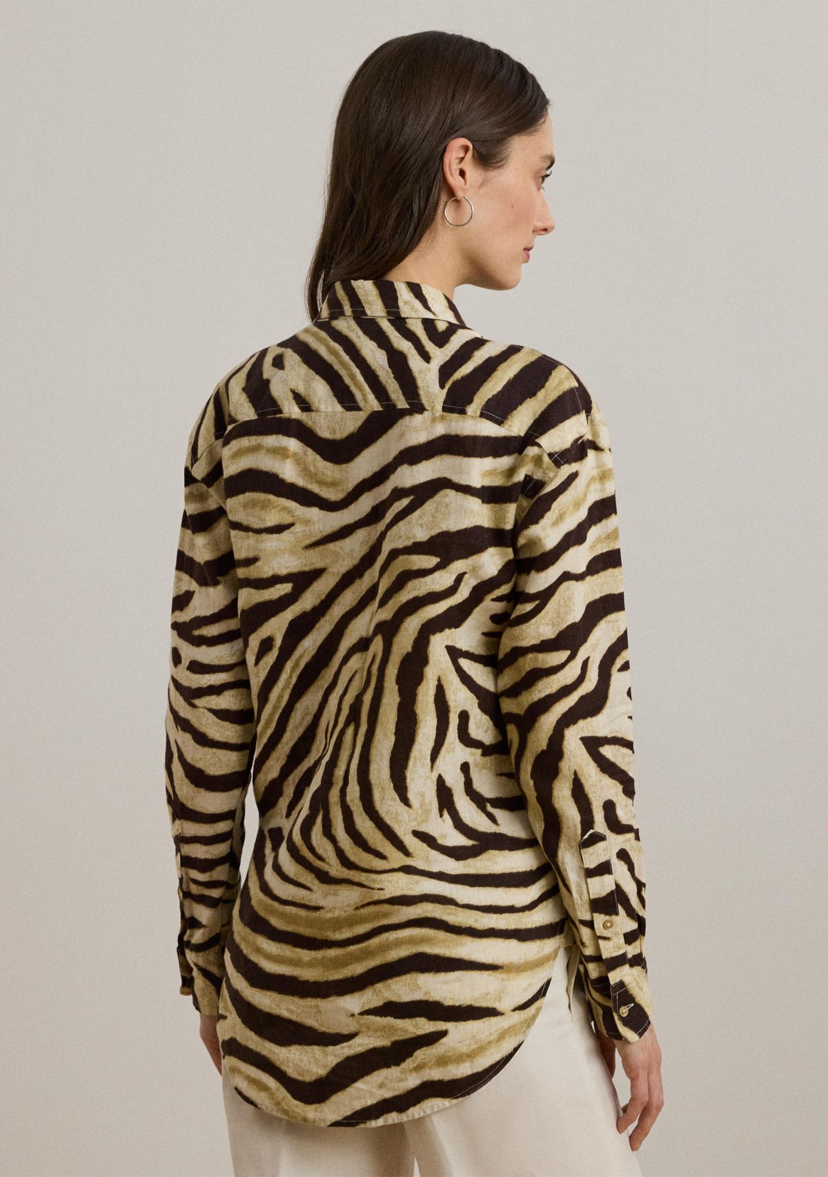 Petite Relaxed Fit Zebra-Print Linen Shirt