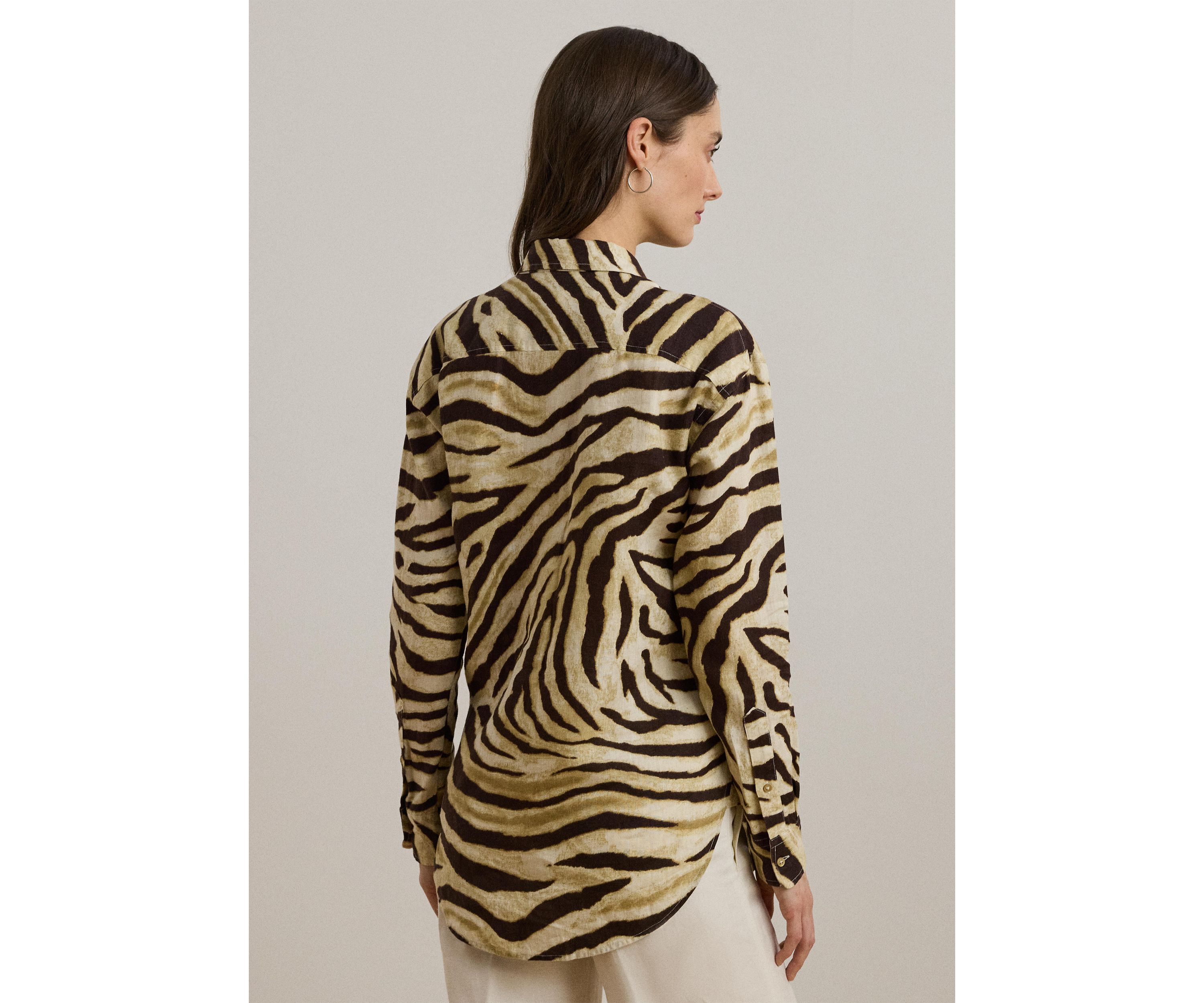 Petite Relaxed Fit Zebra-Print Linen Shirt