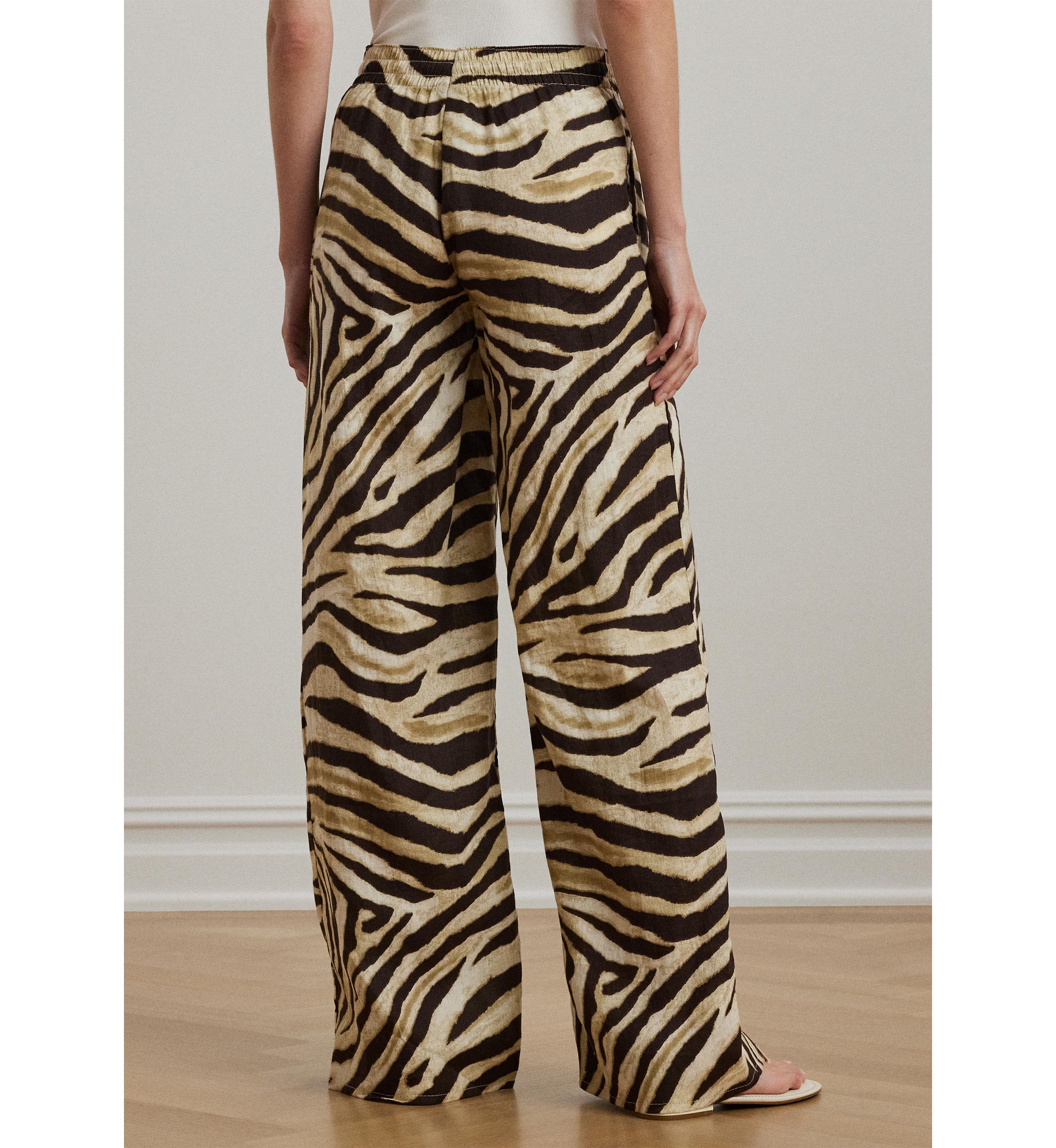 Petite Zebra-Print Linen Wide-Leg Pants