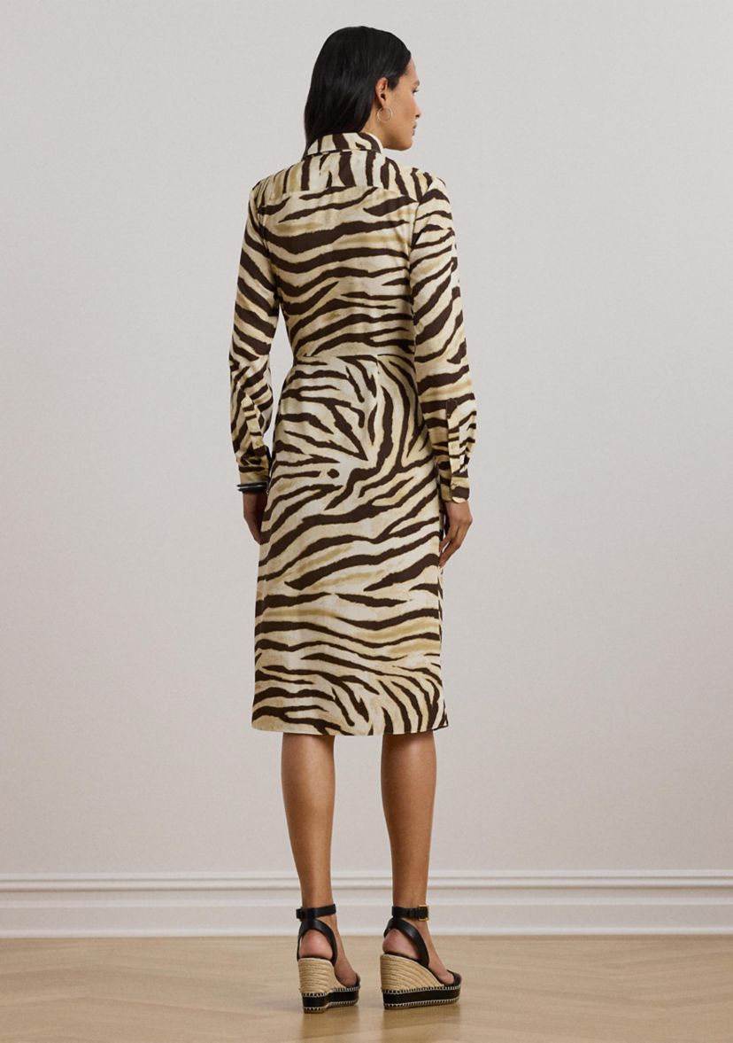 Petite Zebra-Print Tie-Front Crepe Shirtdress
