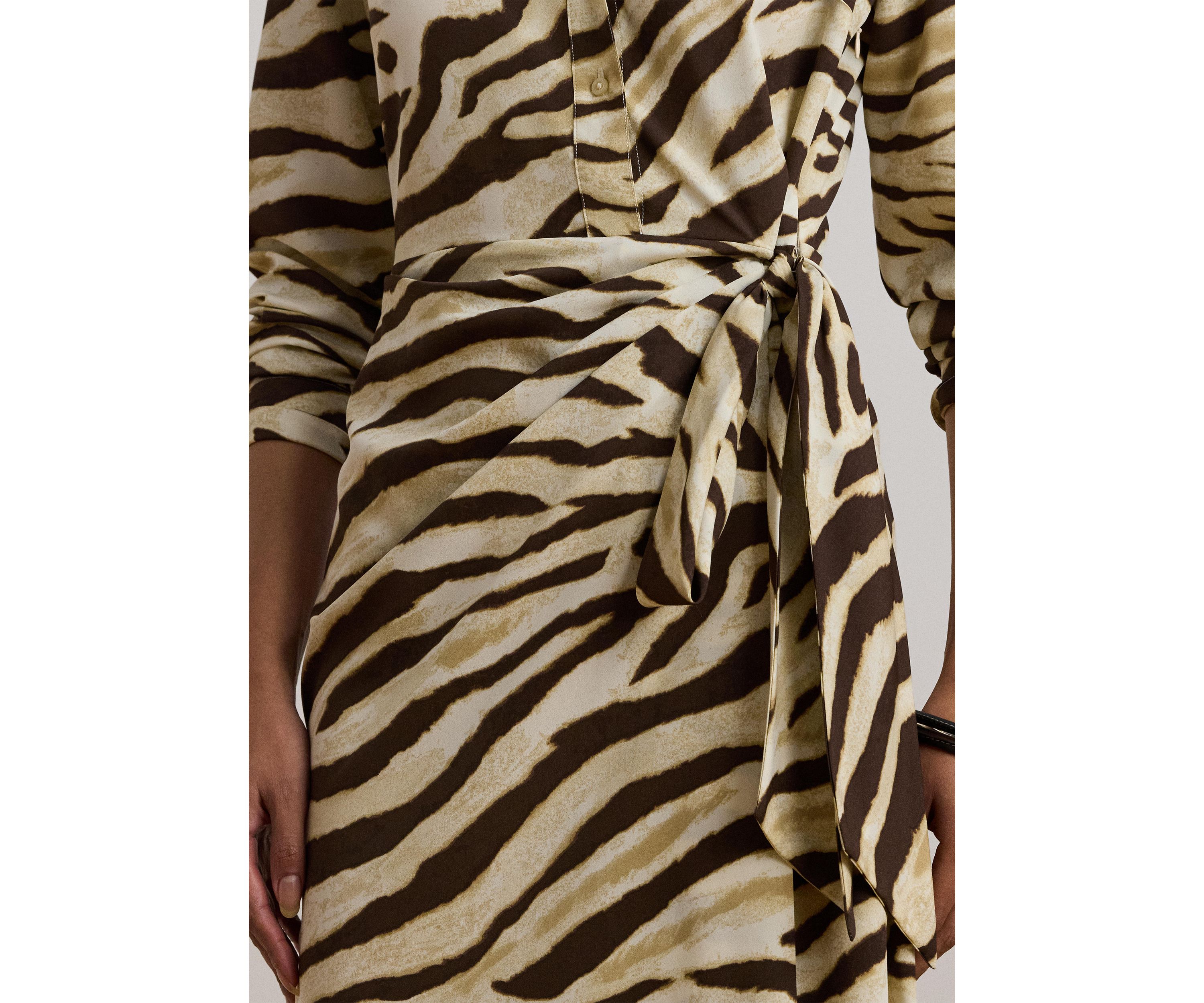 Petite Zebra-Print Tie-Front Crepe Shirtdress