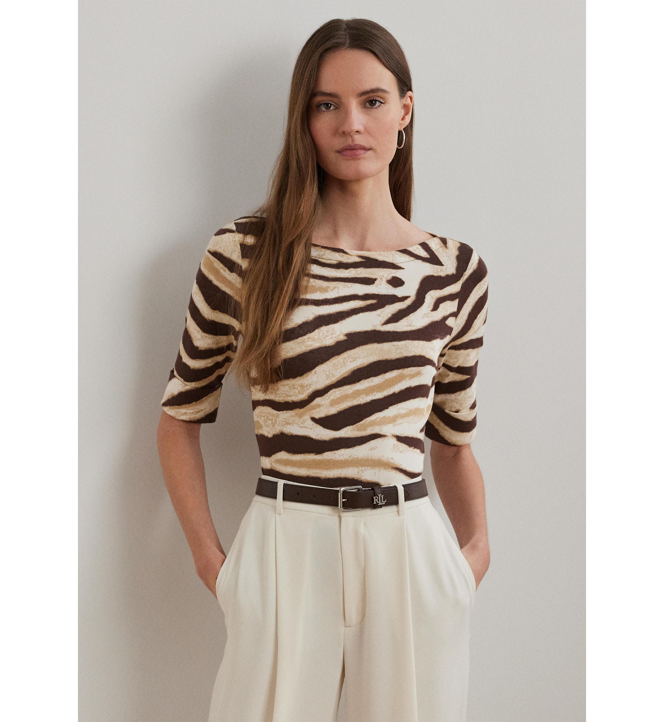 Petite Zebra-Print Stretch Cotton Boatneck Tee