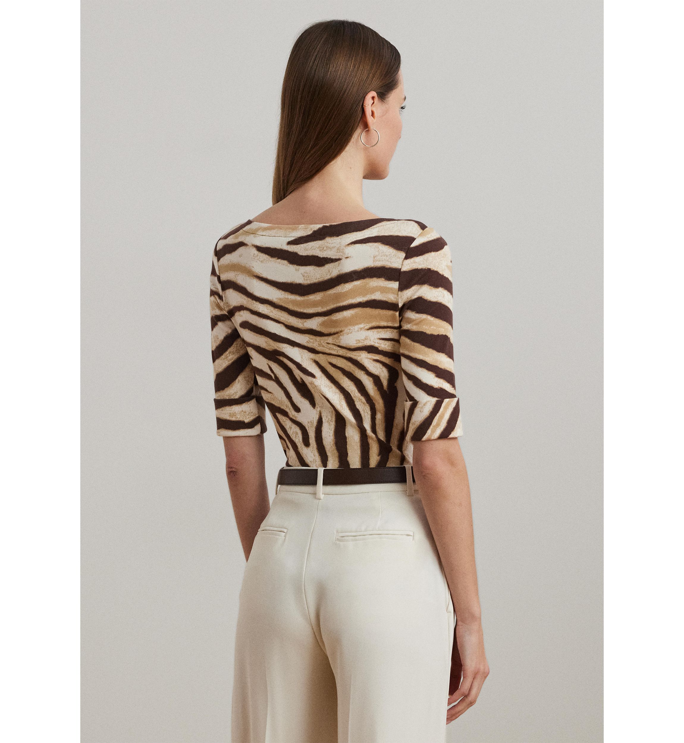 Petite Zebra-Print Stretch Cotton Boatneck Tee