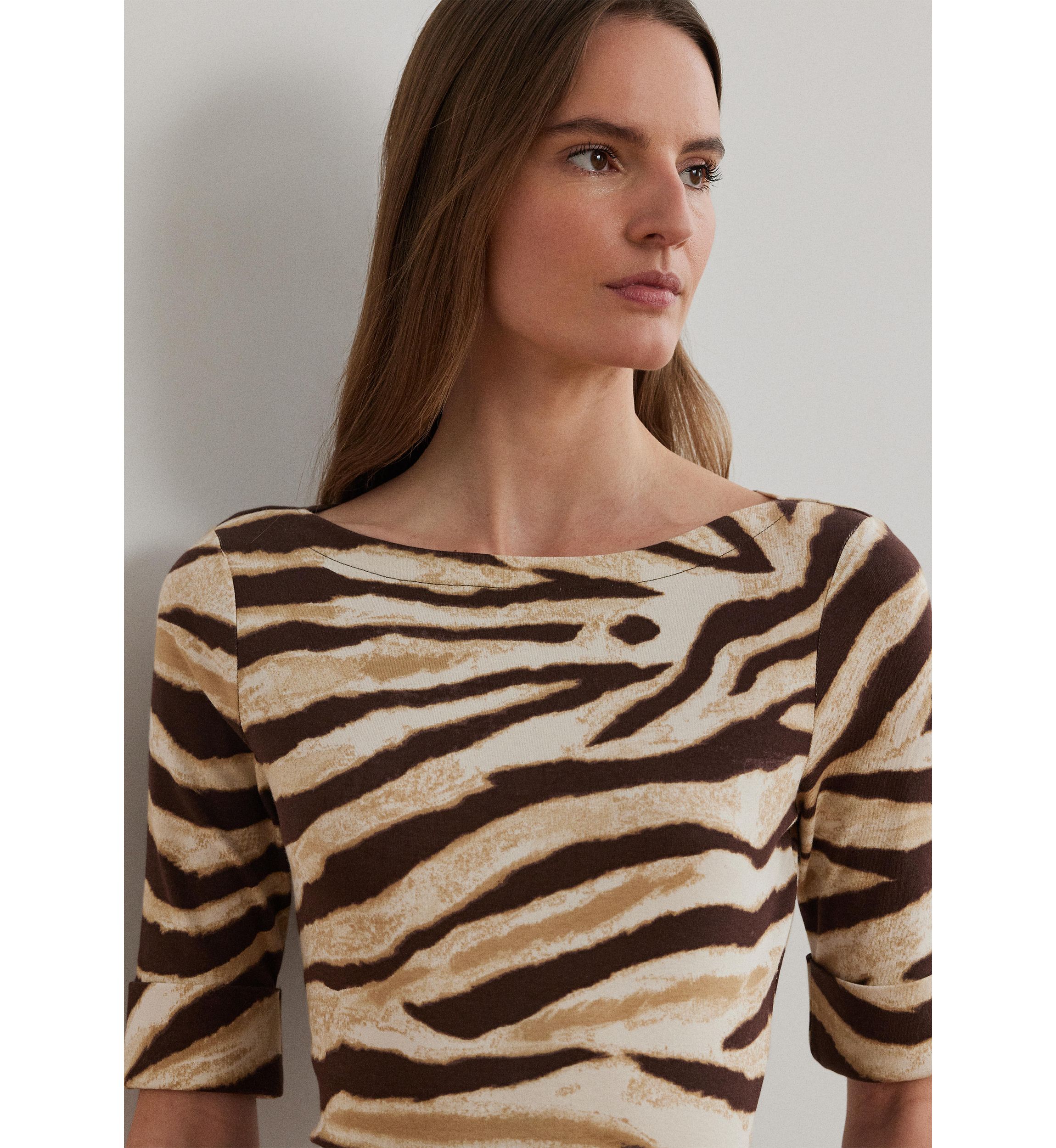 Petite Zebra-Print Stretch Cotton Boatneck Tee