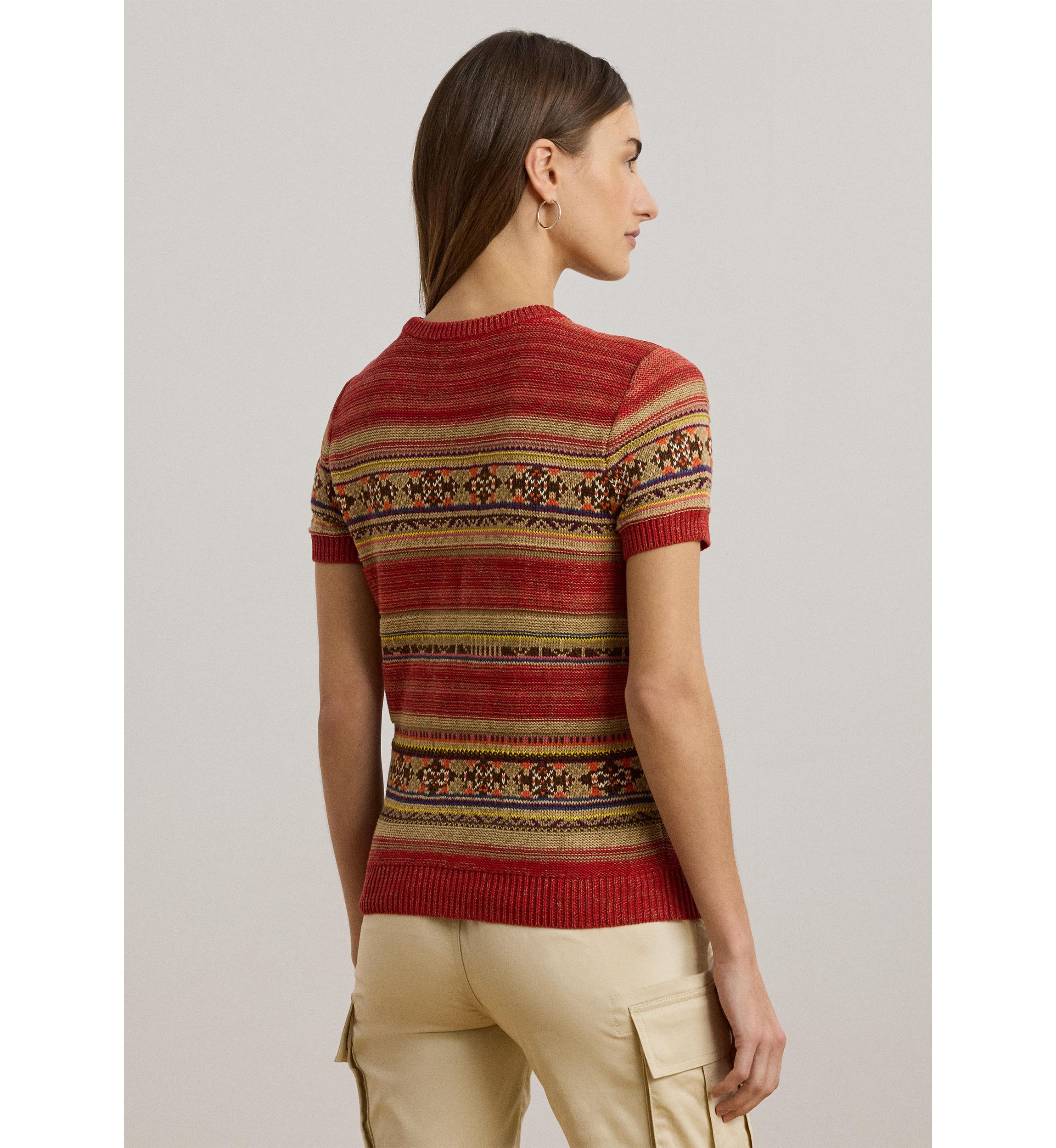 Petite Geo Striped Short Sleeve Sweater
