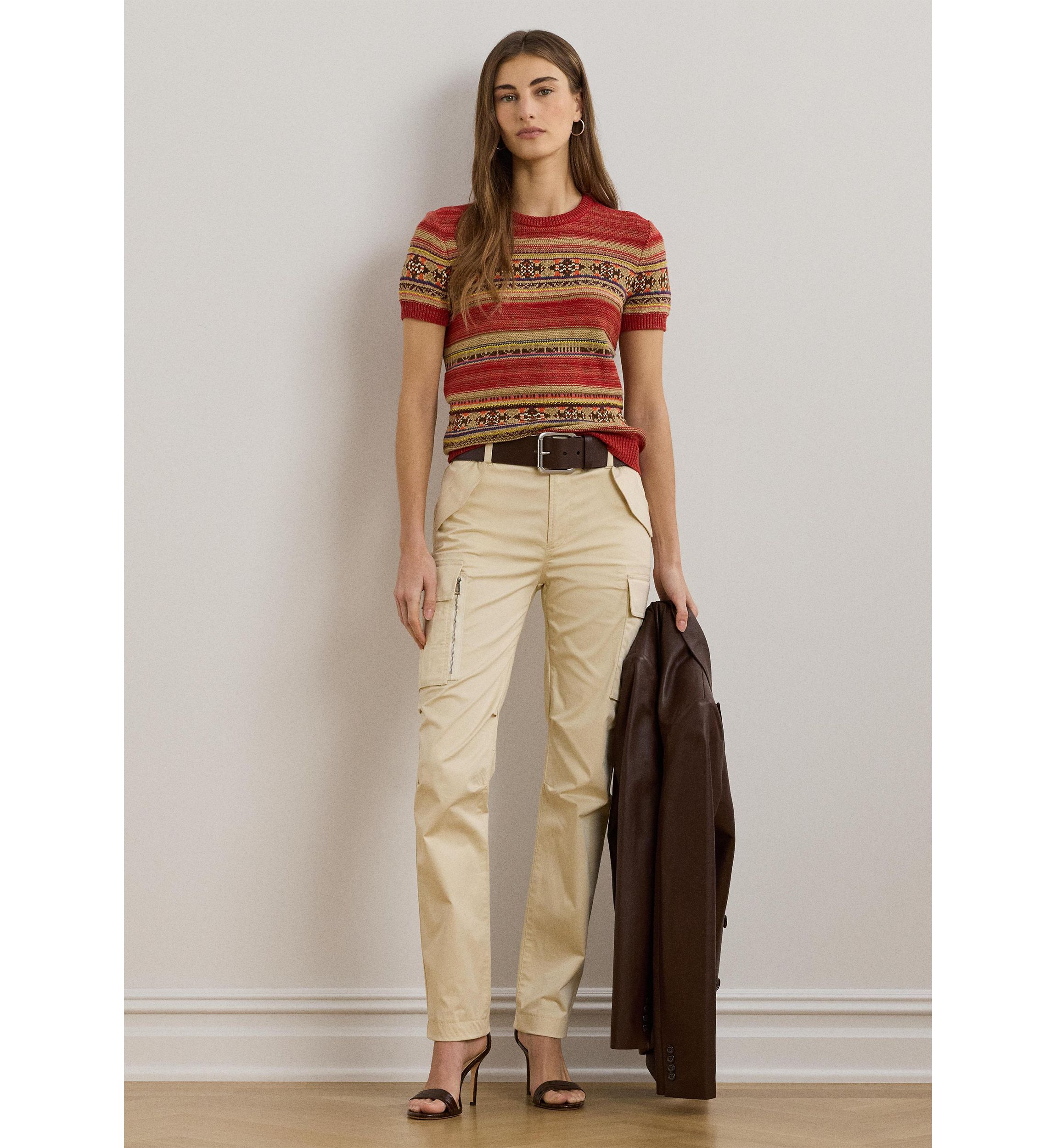 Petite Geo Striped Short Sleeve Sweater