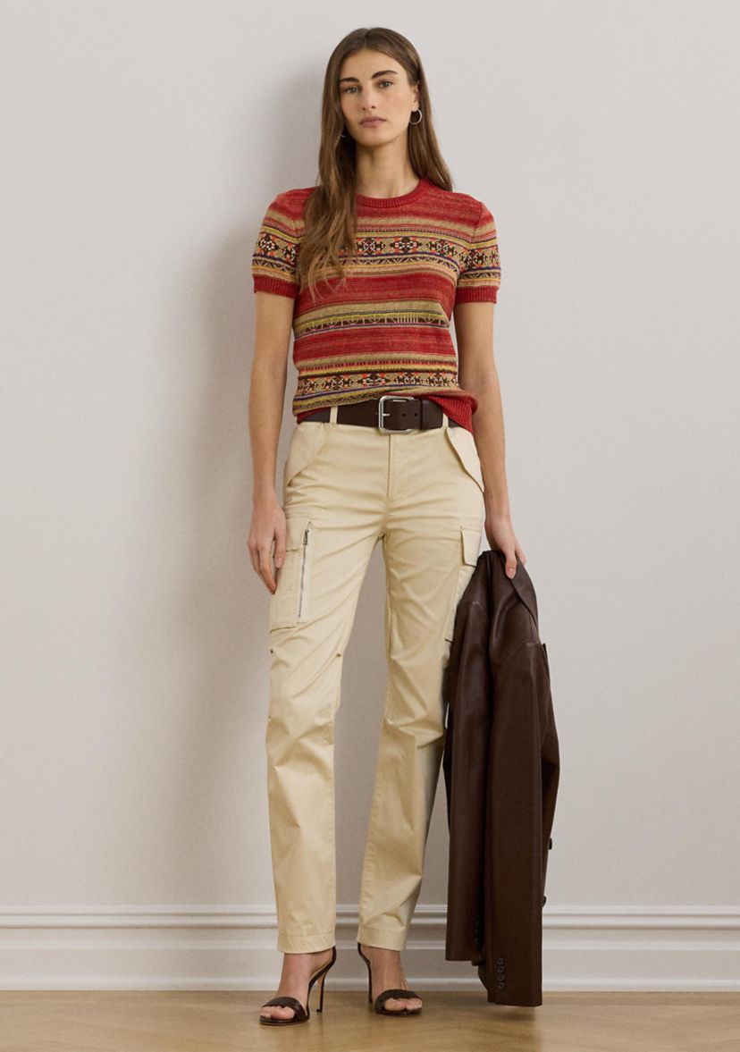 Petite Geo Striped Short Sleeve Sweater