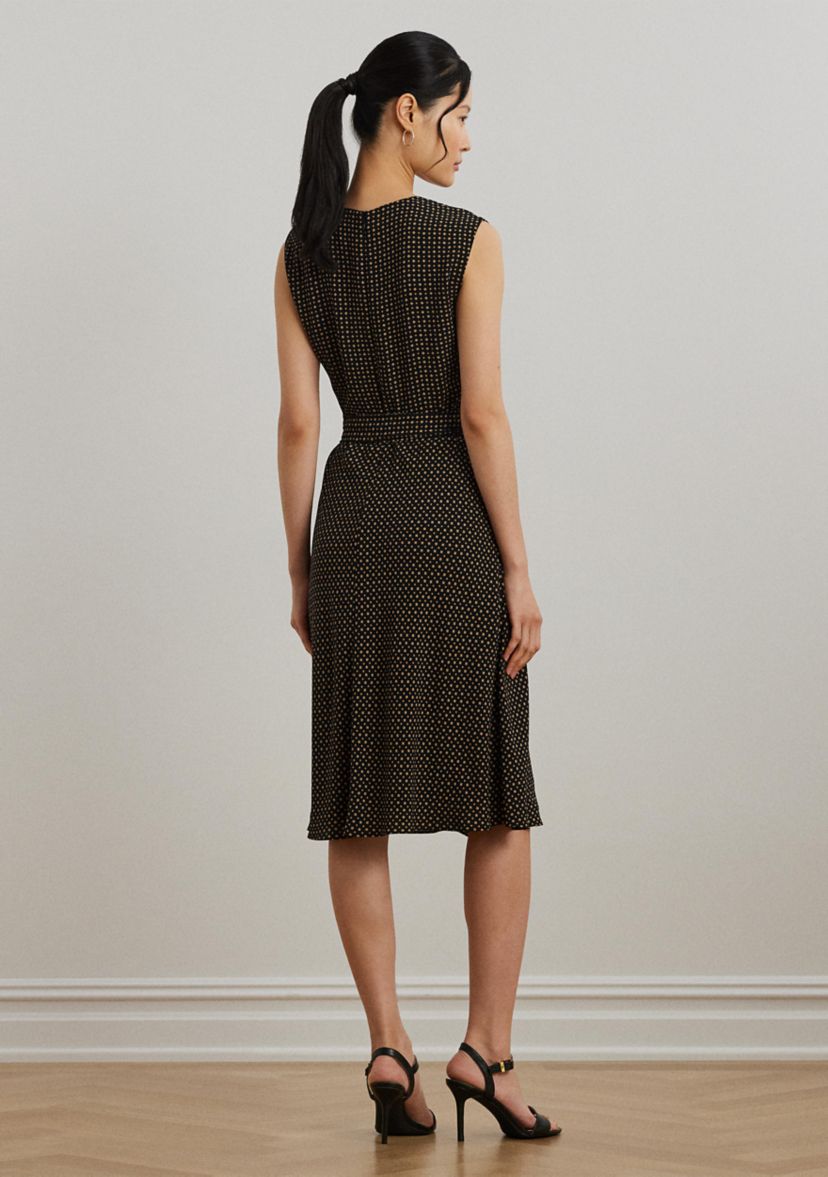 Petite Geo Printed Belted Bubble Crepe Dress