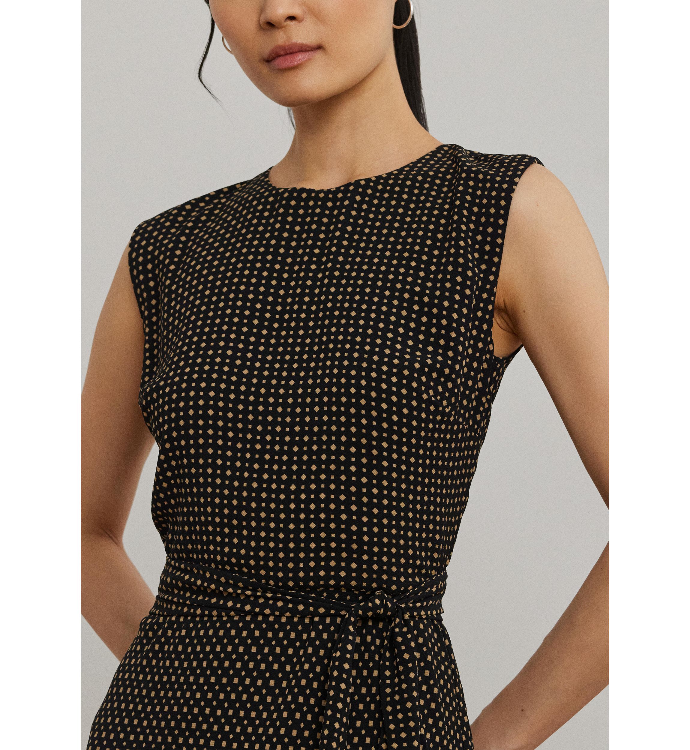 Petite Geo Printed Belted Bubble Crepe Dress