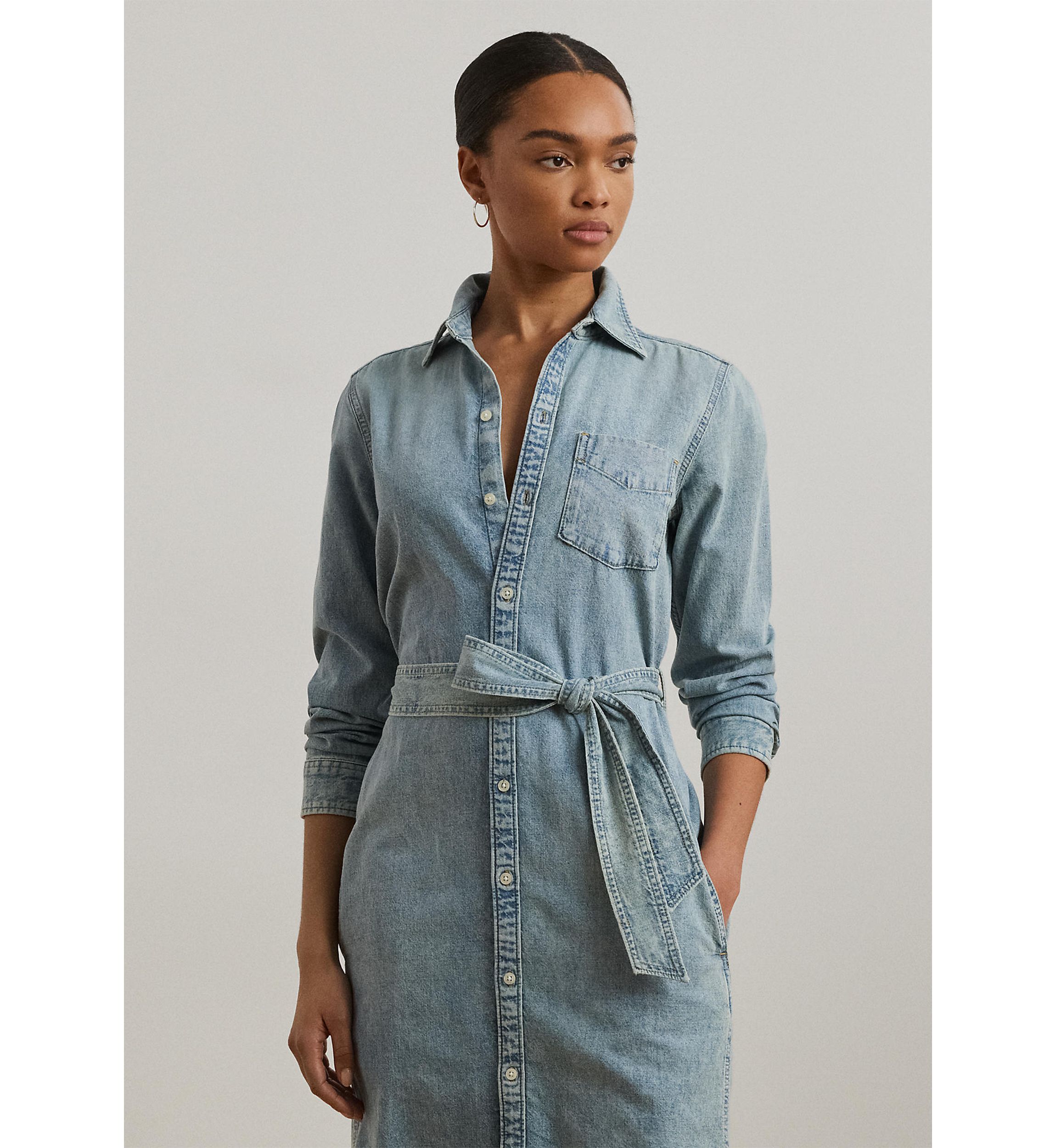 Petite Belted Denim Shirtdress