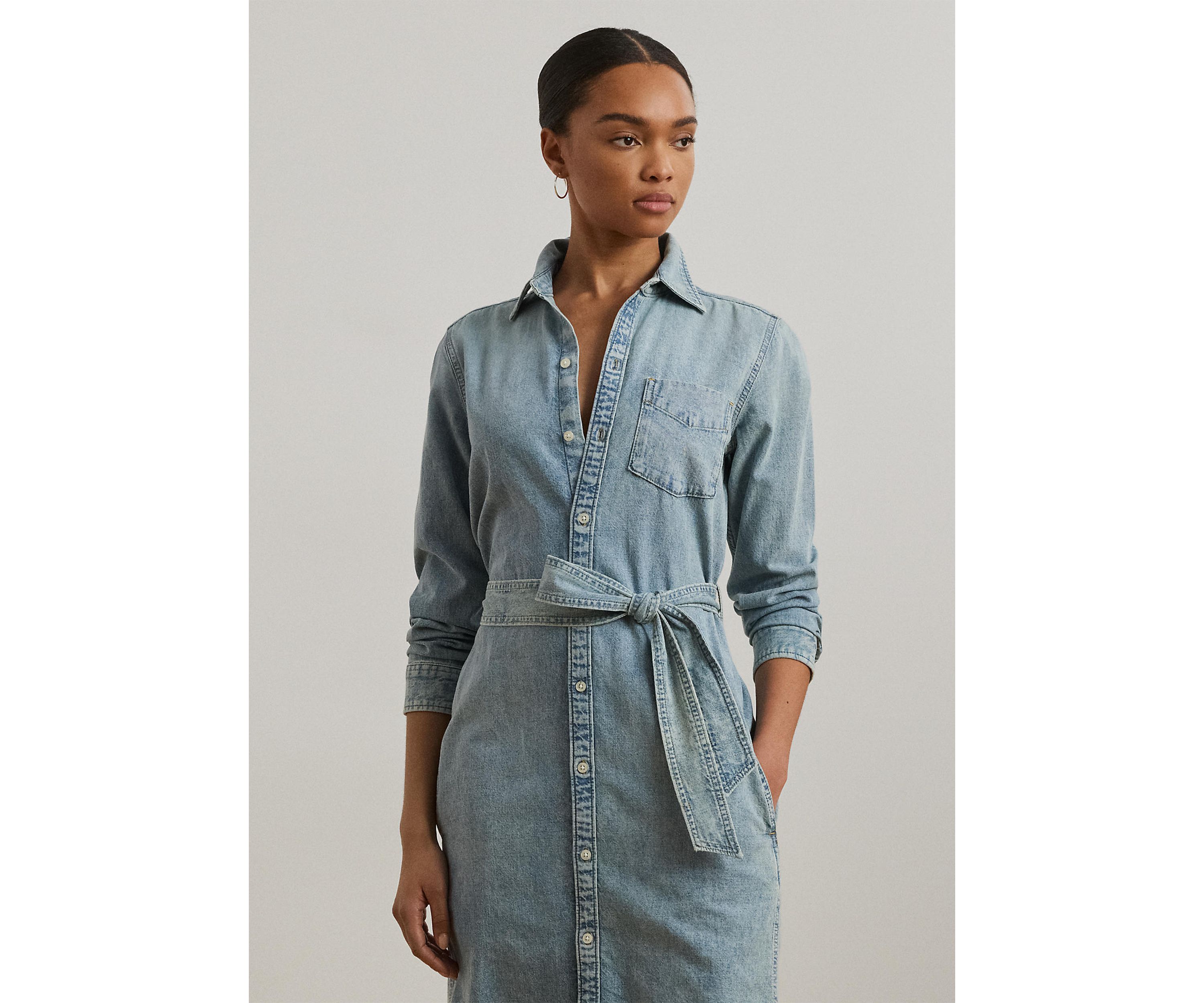 Petite Belted Denim Shirtdress