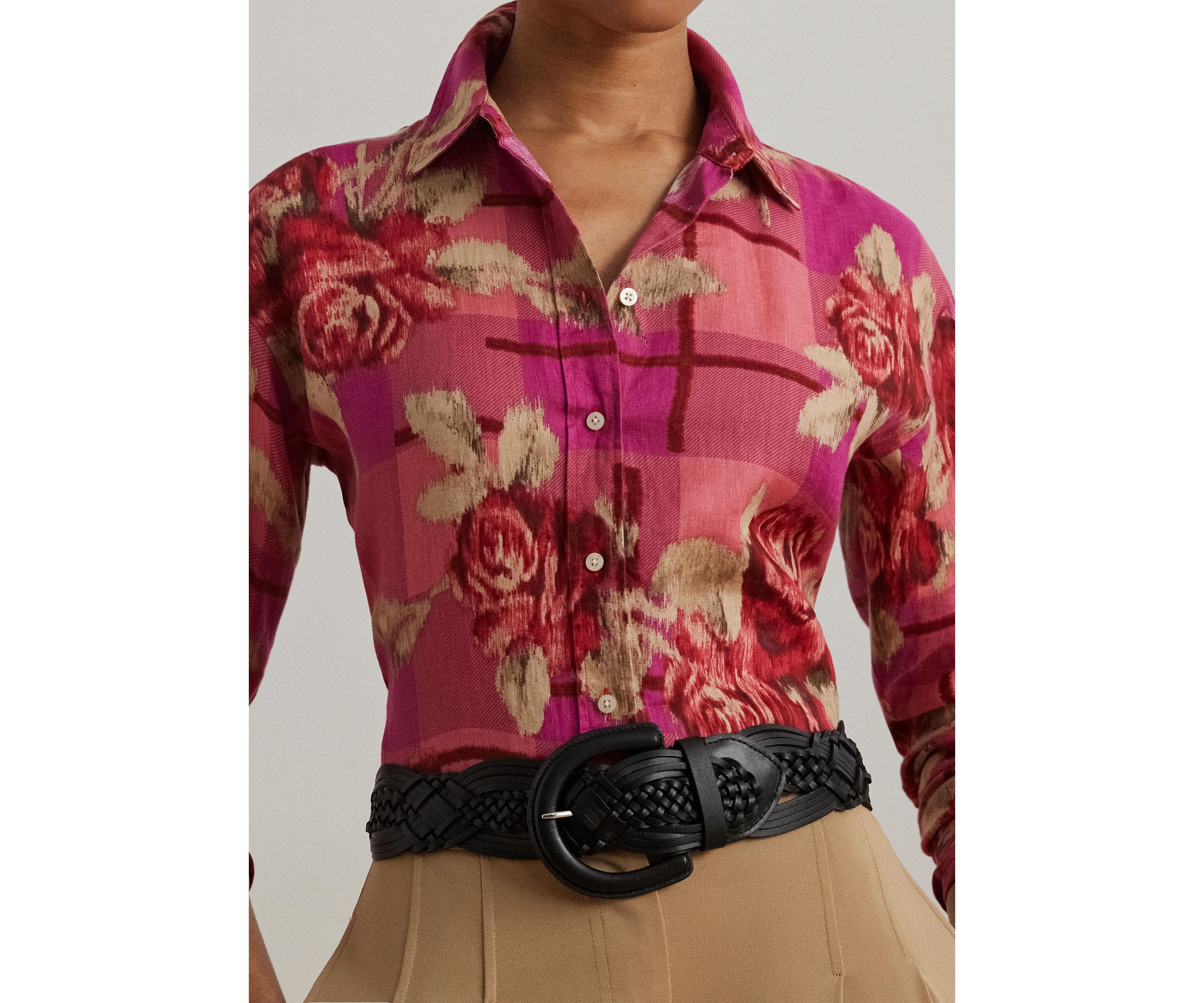 Petite Relaxed Fit Floral Linen Shirt
