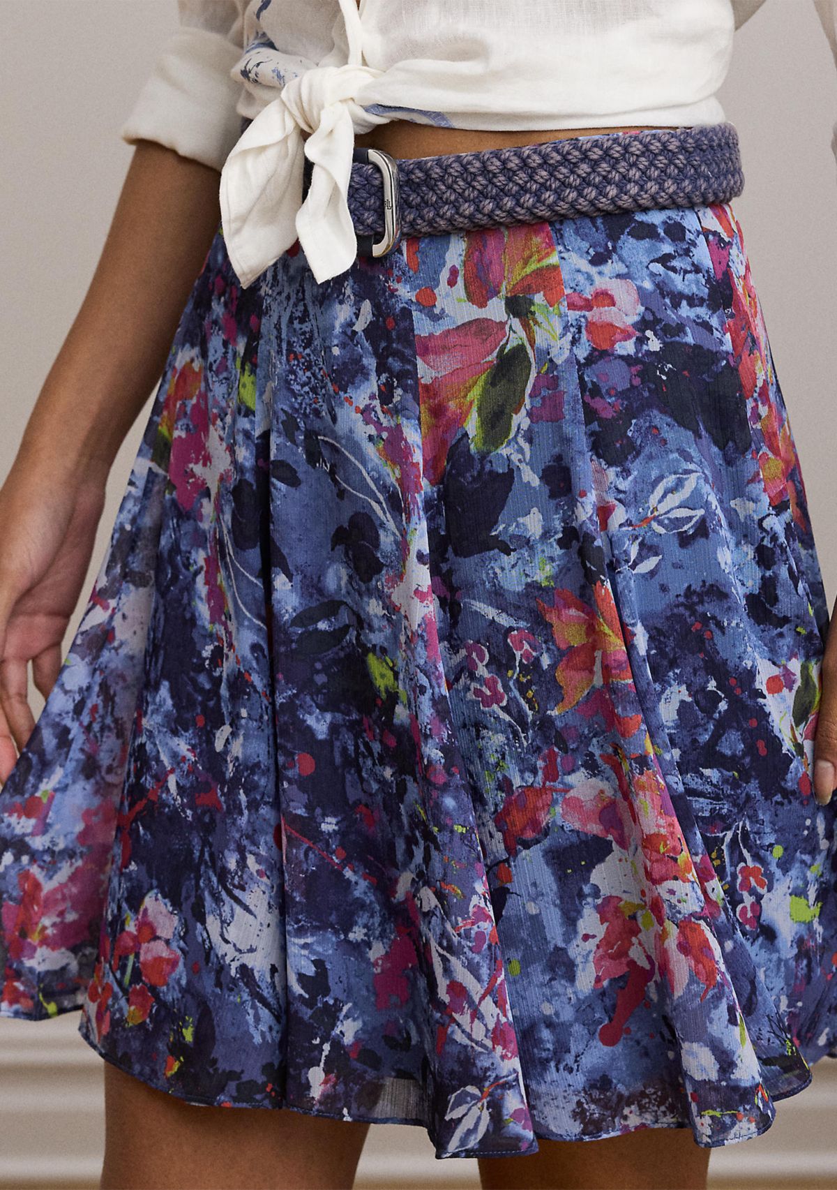 Petite Print Crinkle Georgette Mini Skirt