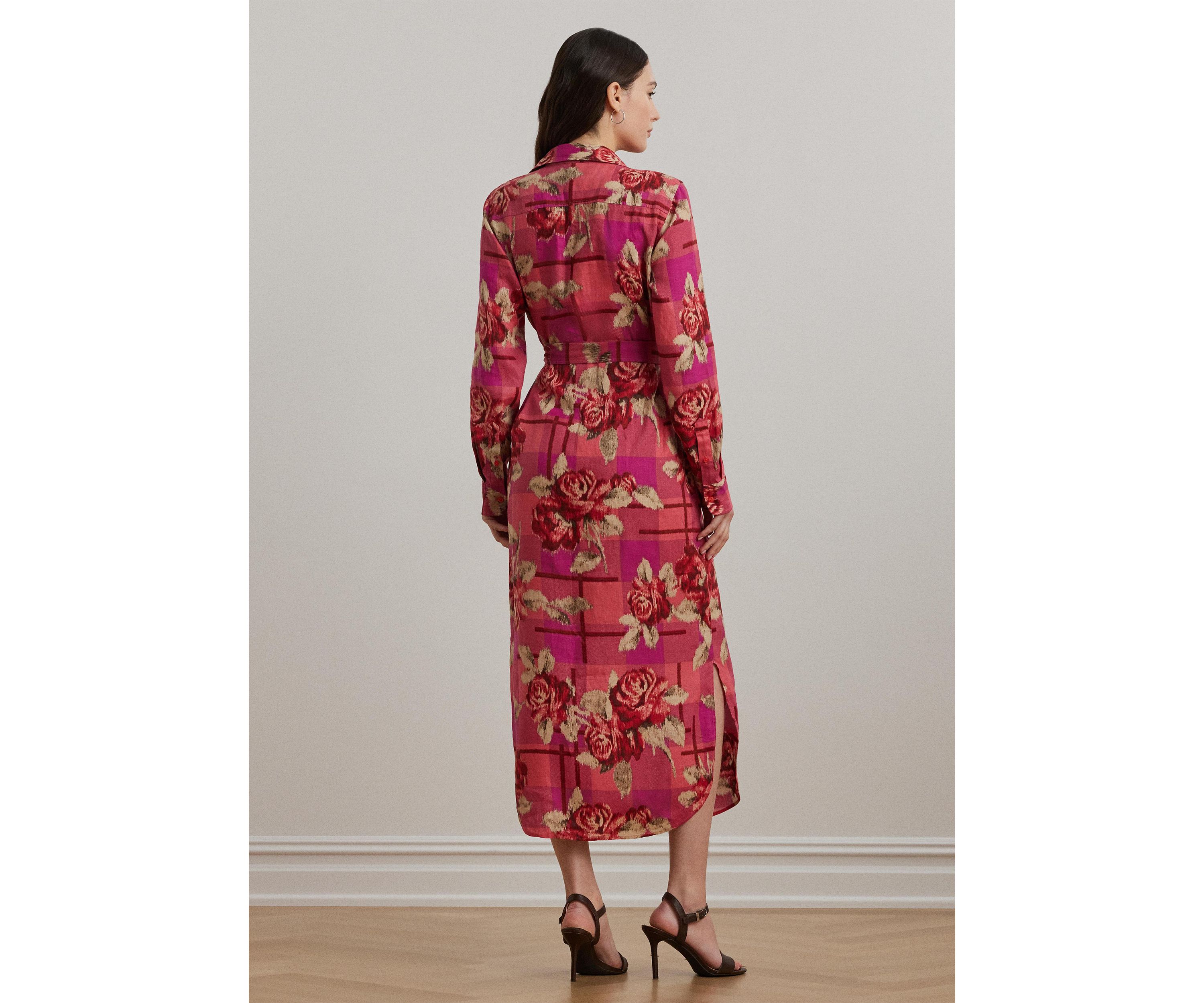 Petite Floral Checked Linen Shirtdress