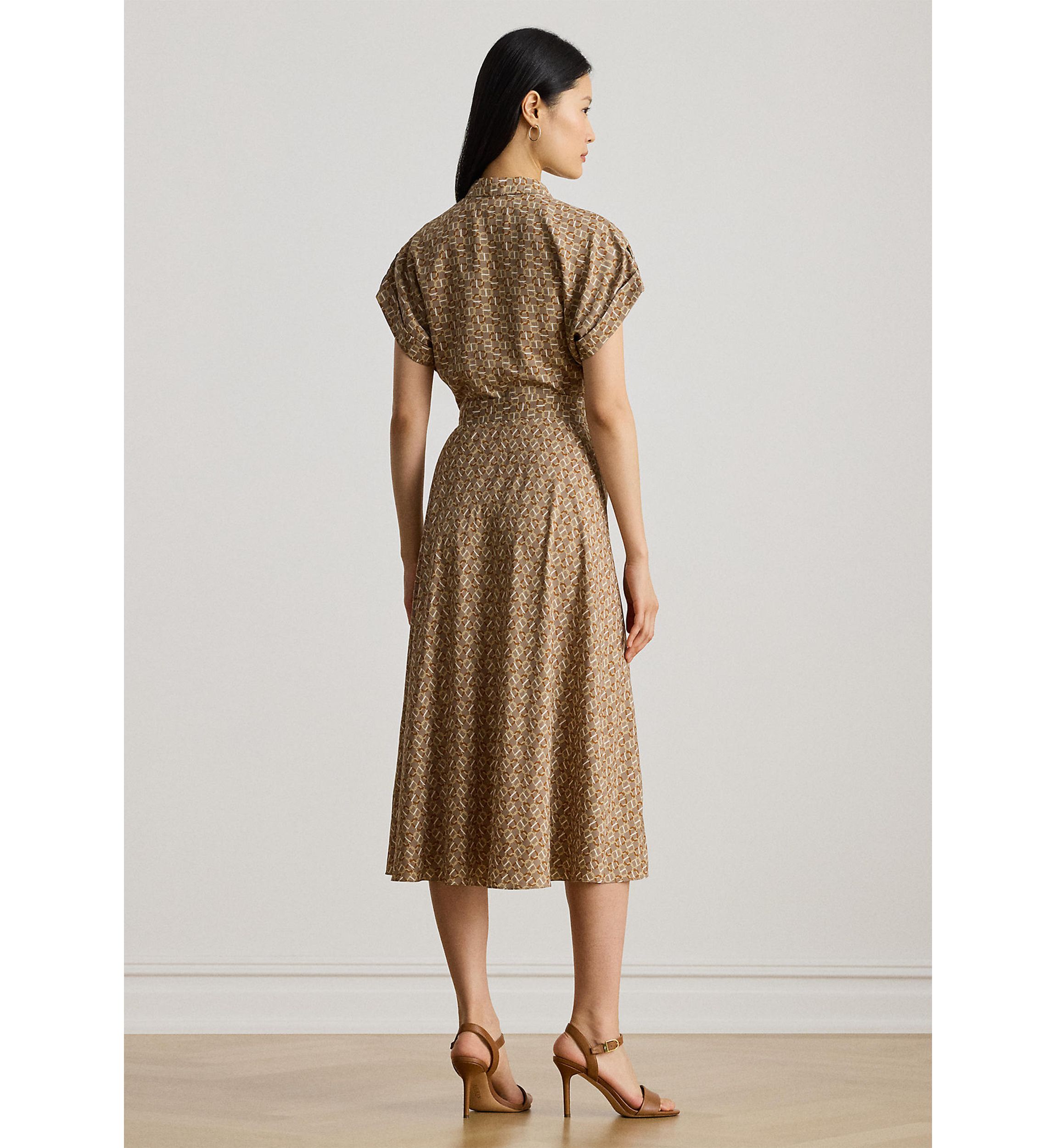 Petite Geo-Print Belted Crepe Dress